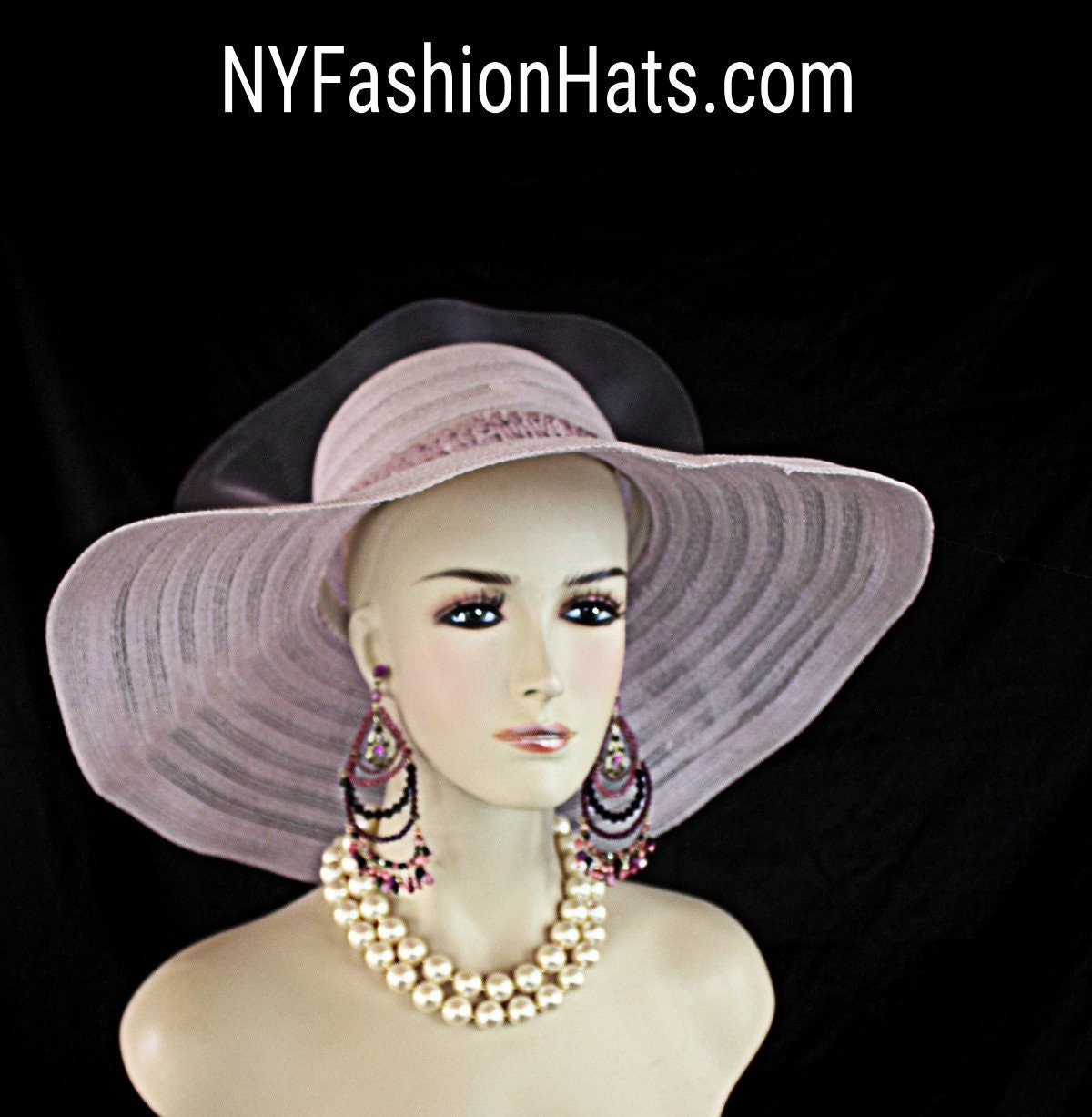 Women's Couture Designer Dress Hats, Dusty Purple Big Brim Wedding Bridal Hat, Hats For Horse Races, NYFashionHats Custom Millinery, Athena - Image 7