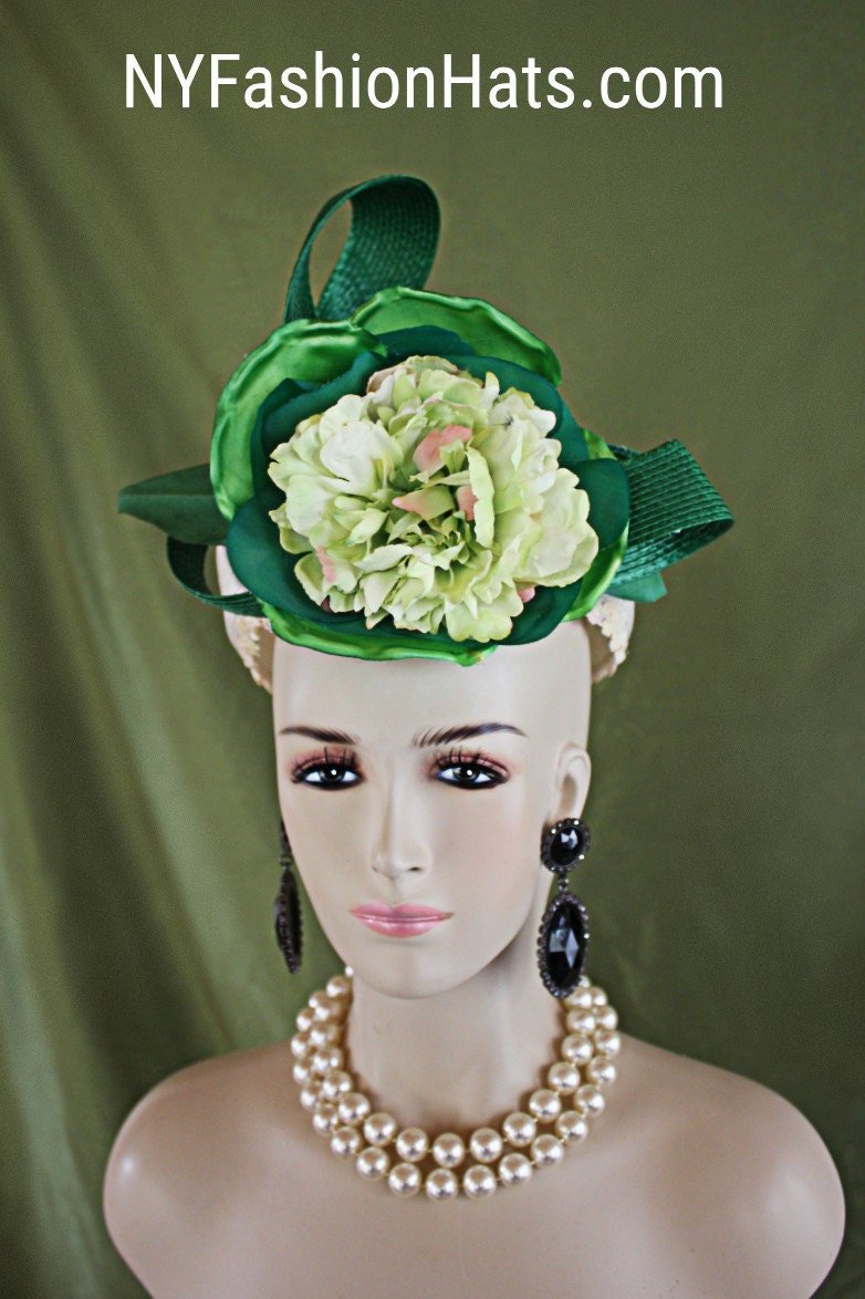 Couture Hats For Women, Ivory Kelly Green Shaped Pillbox Wedding Bridal Hat Headpiece, Custom Luxury Millinery Hat By NYFashionHats, Paris - Image 6