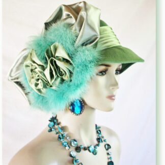Couture Lime Sage Seafoam Green Winter Wool Designer Feathered Satin Big Bow Hat, Church Wedding Formal Hat, NYFashionHats Millinery Beth
