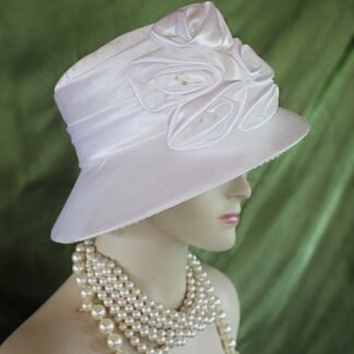 White Bridal Wedding Slant Small Brim Satin Dress Hat, Couture Designer Hats, Hats For Sabbath, Church Hats, NY Fashion Hats Millinery, Lili