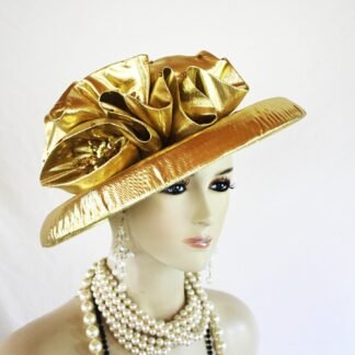Women's Metallic Gold Lame Sequin Designer Dress Hat, Wedding Church Formal Sabbath Holiday Hat, NYFashionHats Bridal Couture Millinery