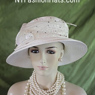 Women's White Embroidered Designer Satin Dress Hat, Hats For Brides, Wedding Church Formal Sabbath Hat, Hats For Holidays, NYFashionHats Bea