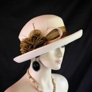 Beige Bronze Brown Wool Dress Casual Urban Hat, Couture Designer Hats, Hats For Sabbath, Church Hats, NY Fashion Hats Millinery, Jolie