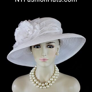Women's Couture White Organza Satin Big Brim Wedding Hat, Bridal Headpiece, Hats For Brides, Hats For Horse Races, NYFashionHats Millinery