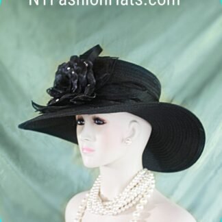 Women's Couture Black Organza Satin Big Brim Wedding Hat, Bridal Headpiece, Hats For Brides, Hats For Horse Races, NYFashionHats Millinery