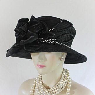 Women's Couture Black And White Satin Hat, Formal Designer Wedding Hat, Dress Hats For Sabbath, Church Hats, NYFashionHats Millinery, Pattie