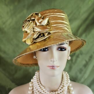 Metallic Gold Small Brim Lame Dress Hat, Couture Designer Hats, Hats For Sabbath, Church Wedding Holiday Hat, NY Fashion Hats Millinery, Joy