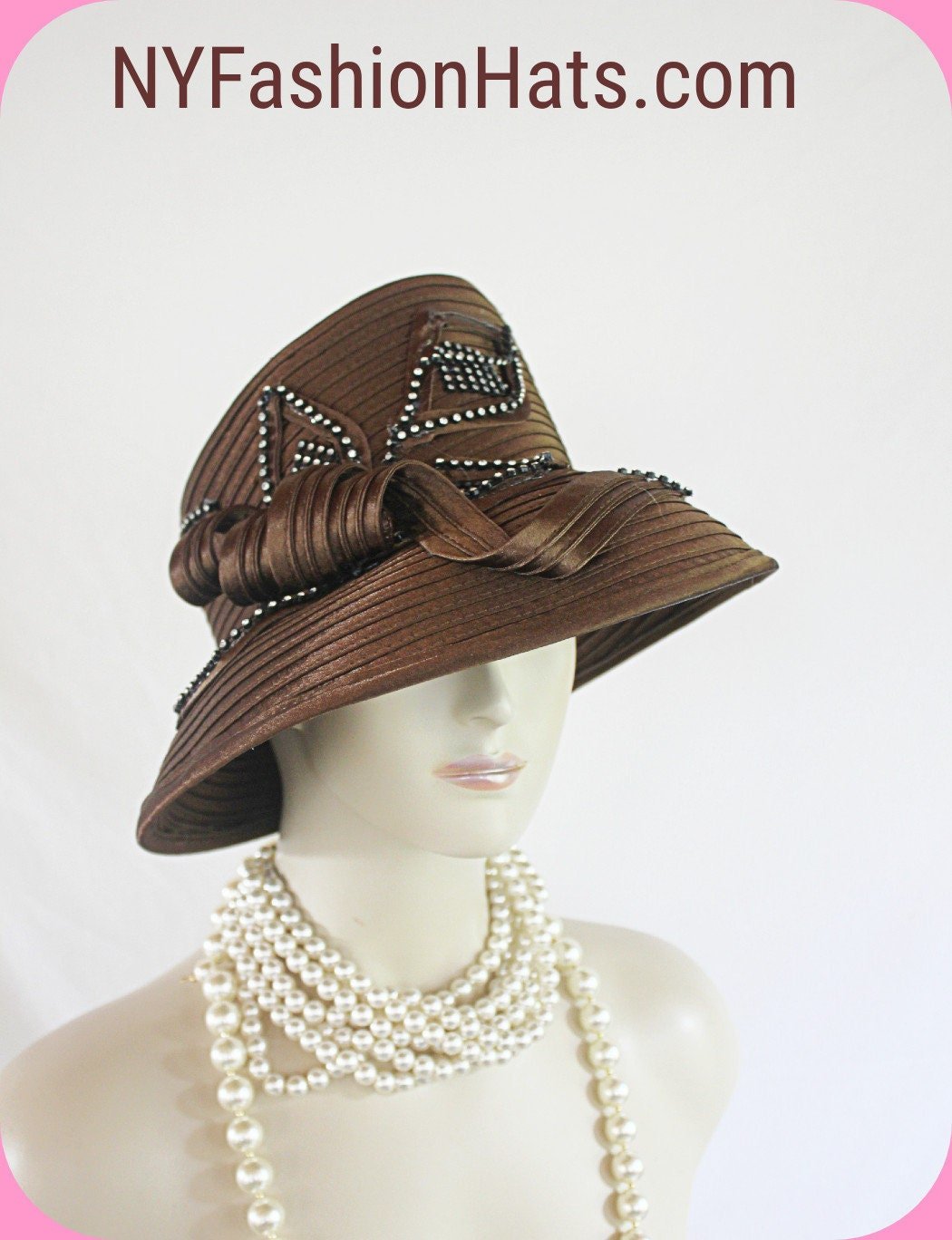 Women's Couture Satin Brown Black Slant Abstract Brim Hat, Formal Designer Wedding Hat, Church Sabbath Hats, NYFashionHats Millinery Aurora - Image 2
