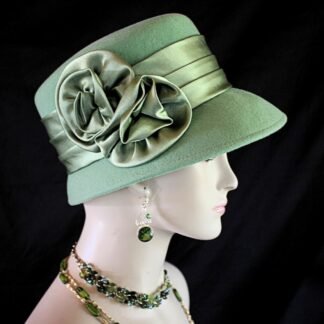 Lime Sage Green Winter Wool Dress Casual Urban Hat, Couture Designer Hats, Hats For Sabbath, Church Hats, NY Fashion Hats Millinery, Dusty