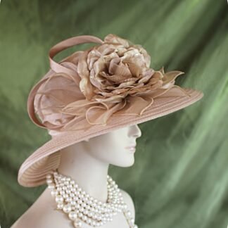 Women's Couture Beige Organza Satin Big Brim Wedding Hat, Bridal Headpiece, Hats For Brides, Hats For Horse Races, NYFashionHats Millinery