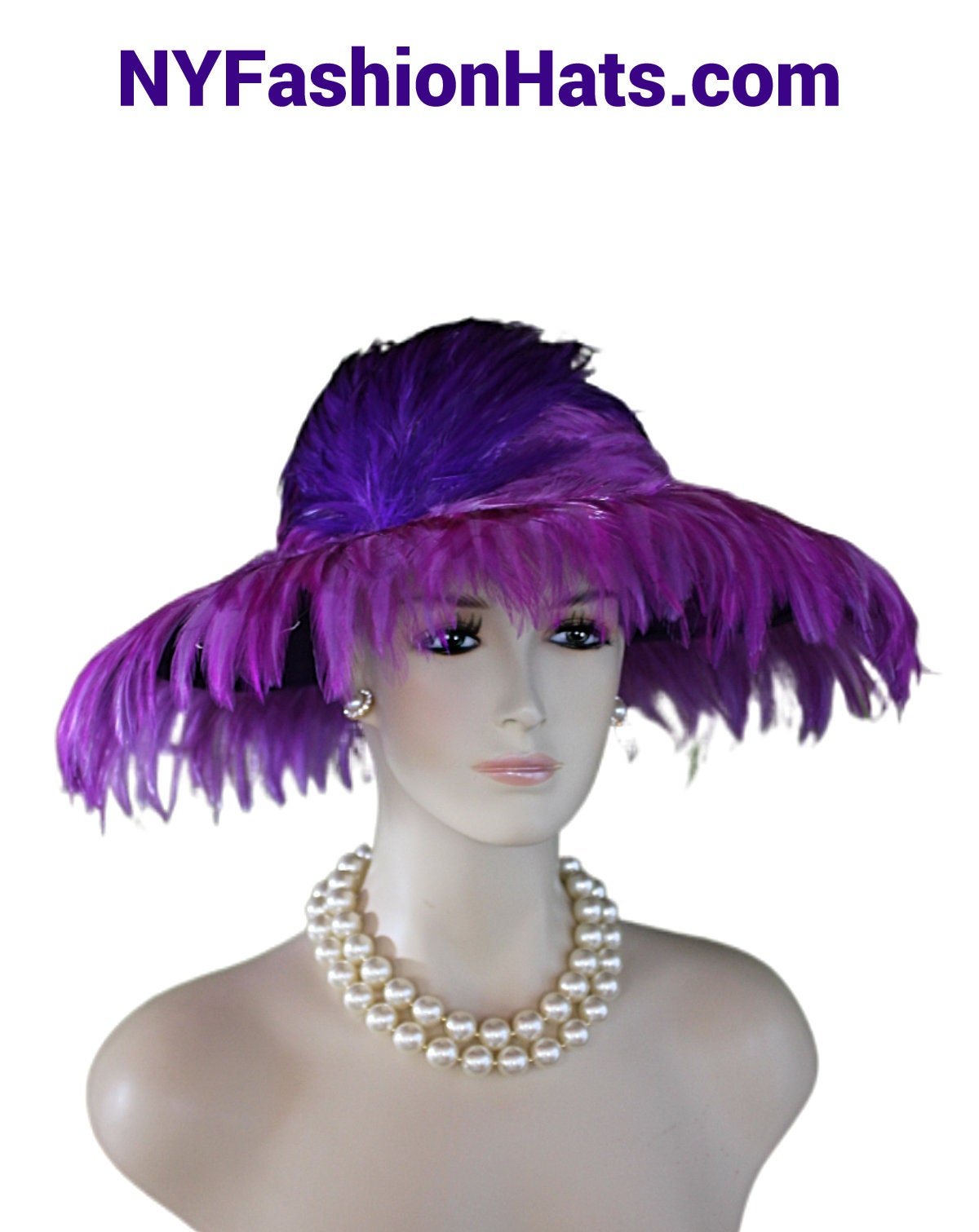 Haute Couture Luxury Winter Wool Designer Hat, Purple Statement Feather Hat, Formal Dress Hats, Wedding Guest Hat, NY Fashion Hats Millinery - Image 9