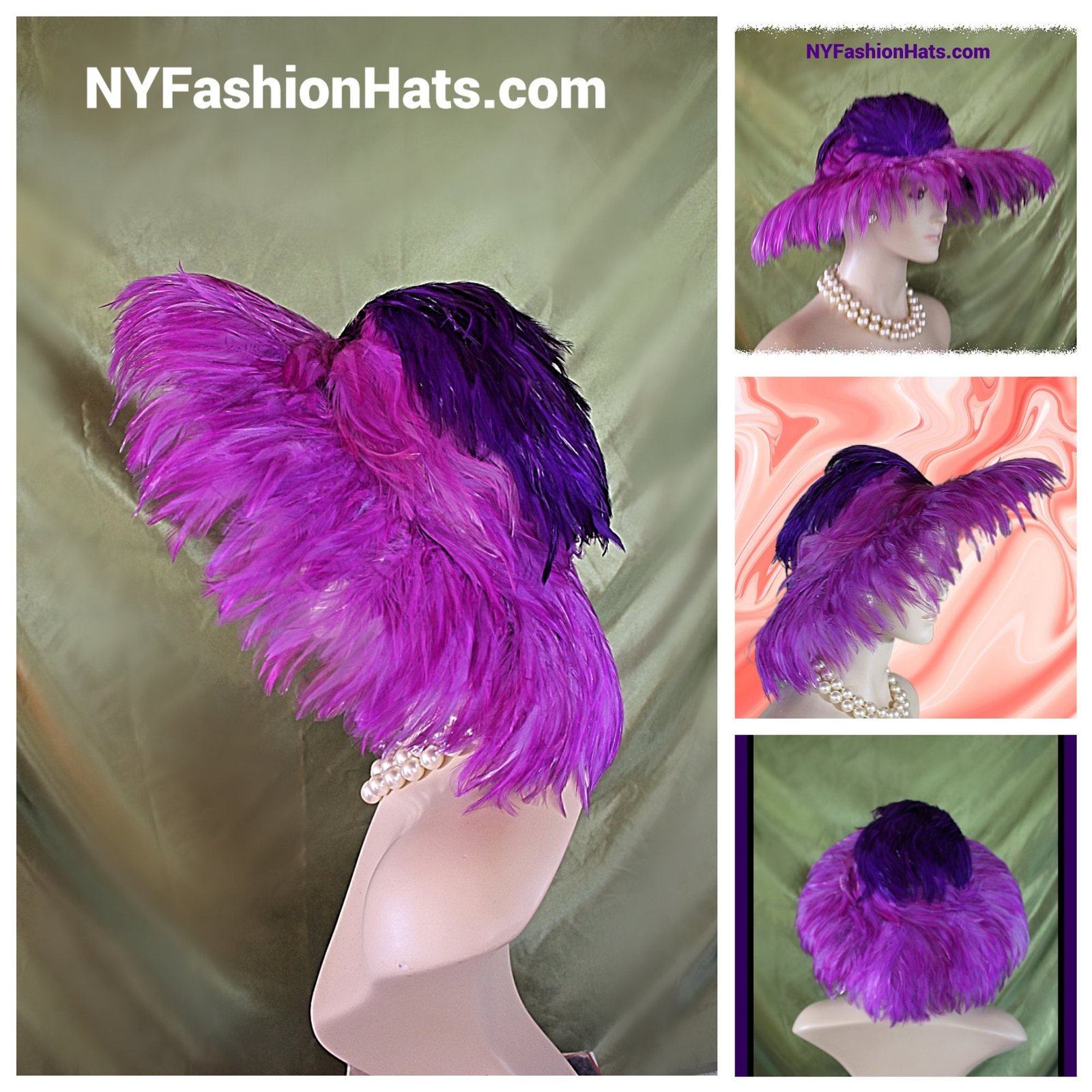 Haute Couture Luxury Winter Wool Designer Hat, Purple Statement Feather Hat, Formal Dress Hats, Wedding Guest Hat, NY Fashion Hats Millinery - Image 2