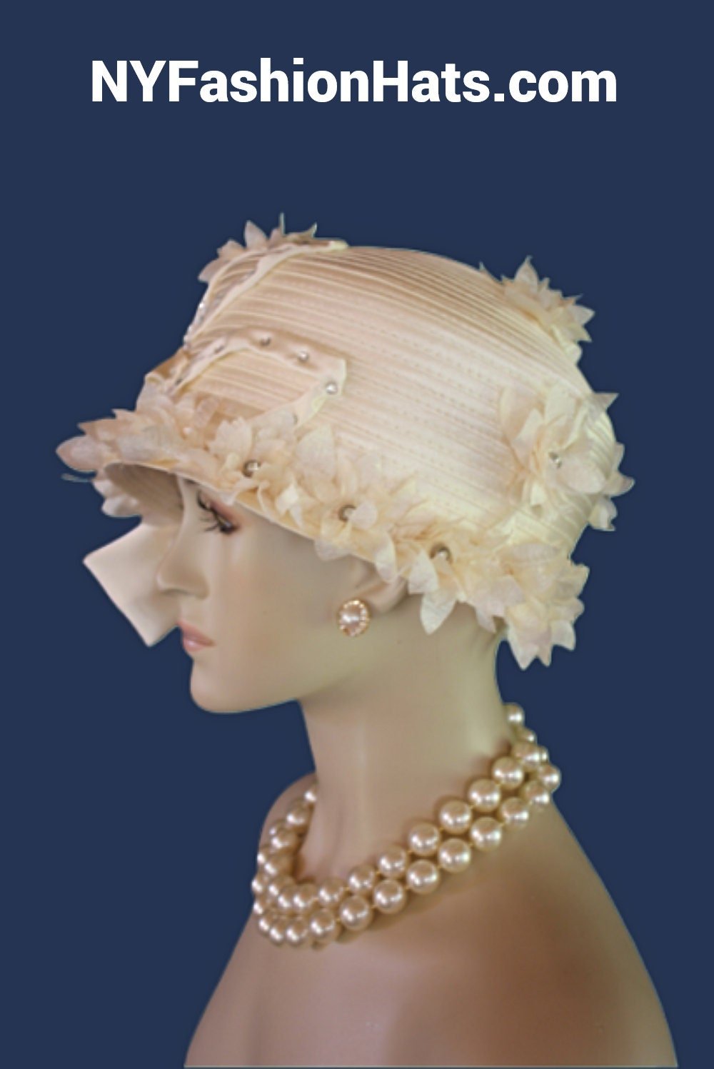 Avant Garde Beige Ivory Satin Haute Couture Hat, Cloche Formal Church Hat, Dress Wedding Luxury Hat, NYFashionHats Millinery Headwear, Anna - Image 4