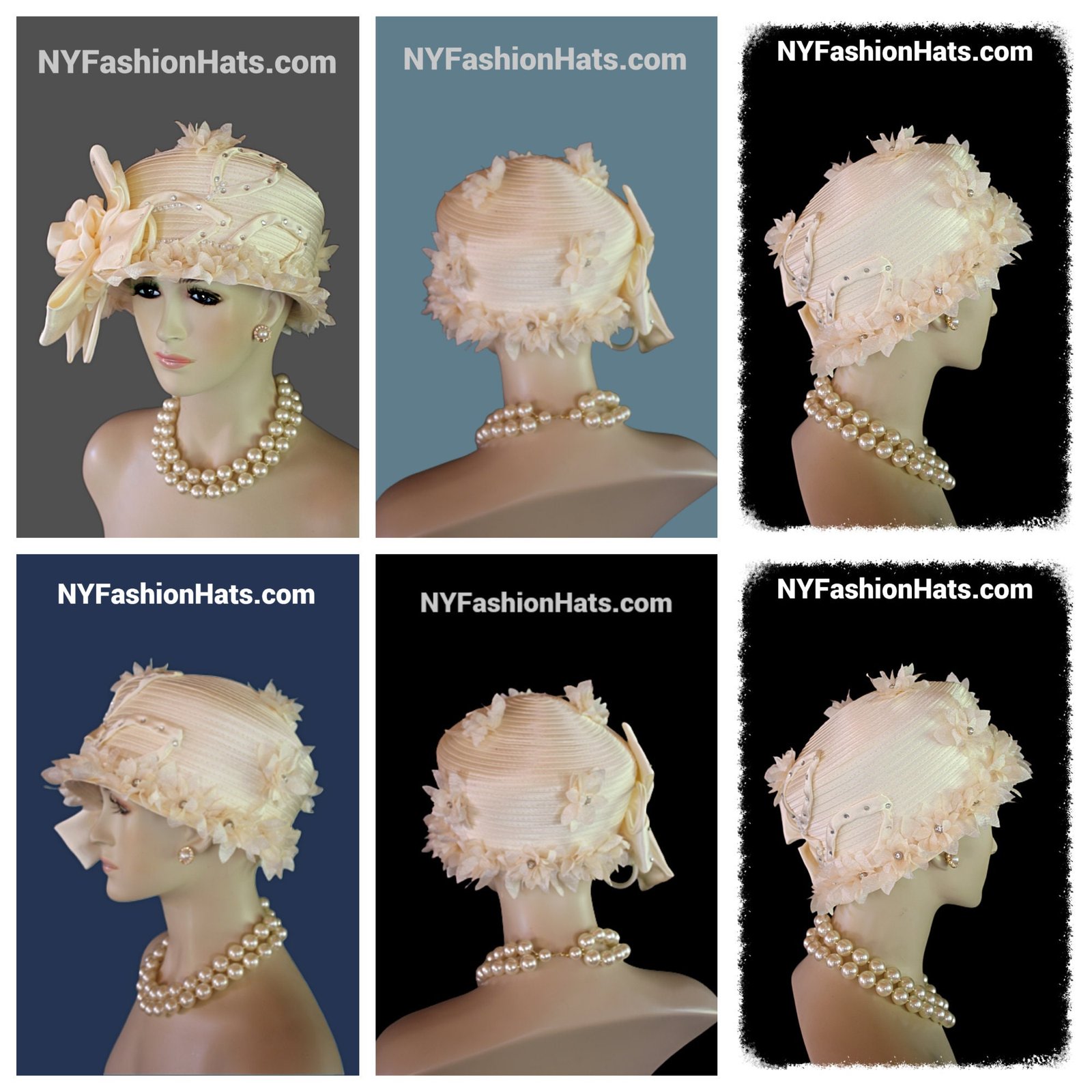 Avant Garde Beige Ivory Satin Haute Couture Hat, Cloche Formal Church Hat, Dress Wedding Luxury Hat, NYFashionHats Millinery Headwear, Anna - Image 7