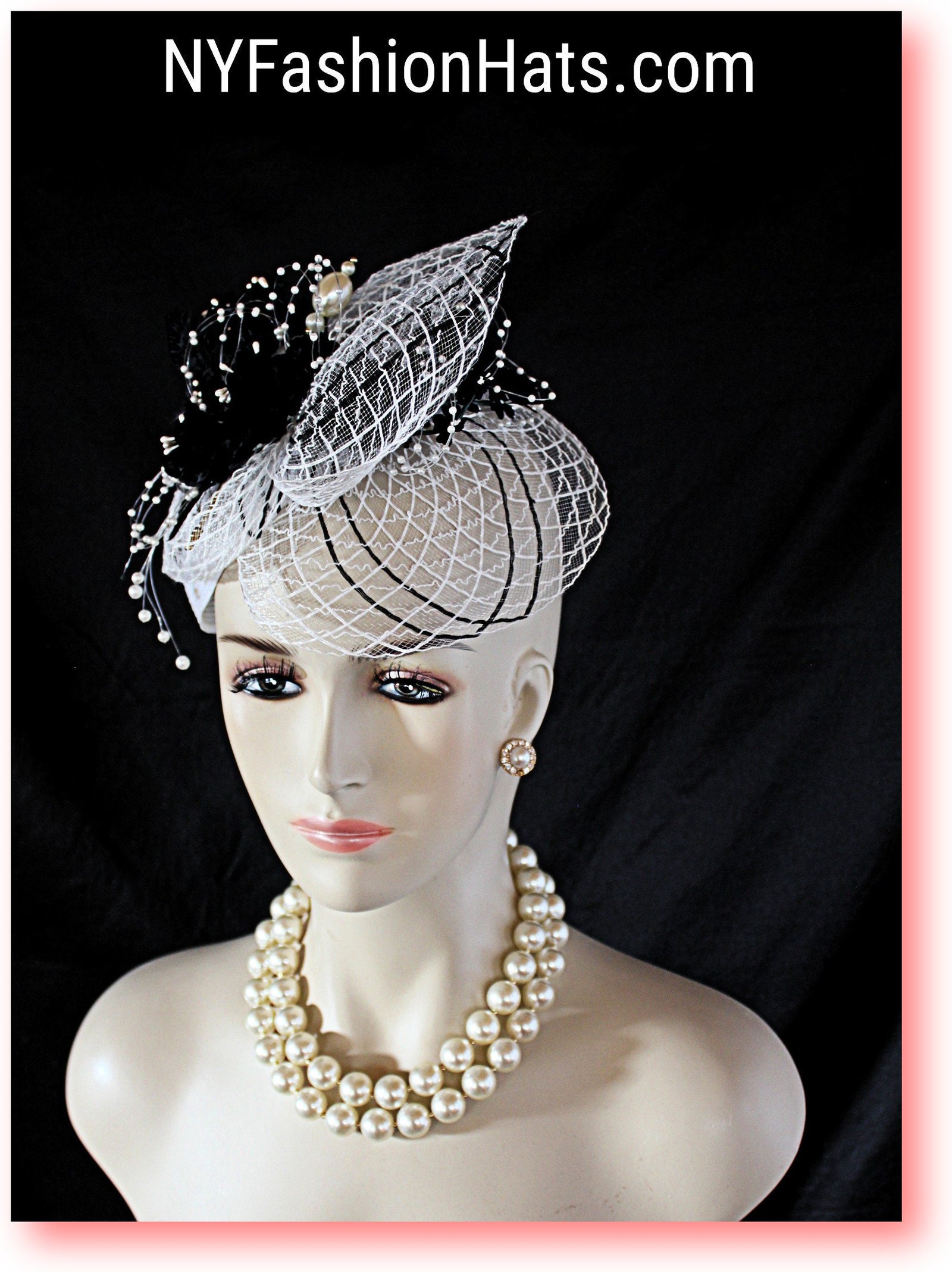 Wedding Bridal Cocktail Hat Headpiece, Black And White Disk Saucer Fascinator, Couture Designer Hats For Women, Hatinator, NYFashionHats - Image 8