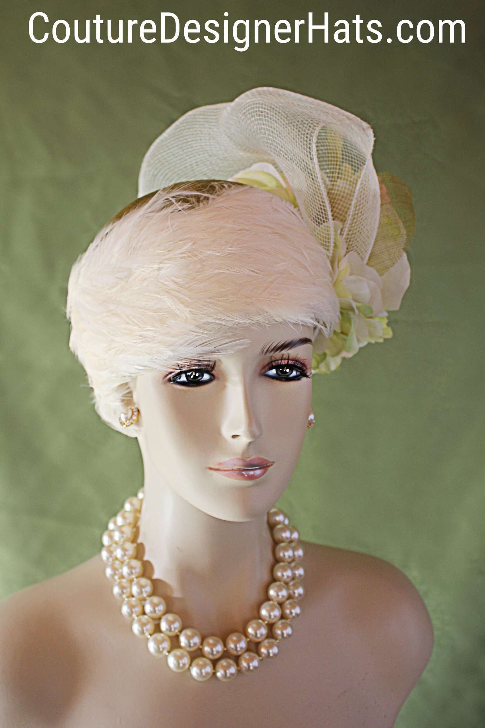Haute Couture Designer Sinamay Straw Pillbox Hat, Wedding Bridal Hat, Lime Olive Green Beige Ivory Hat, Hats For Horse Races, NYFashionHats - Image 6