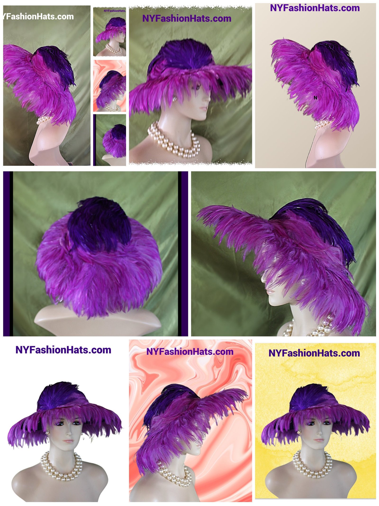 Haute Couture Luxury Winter Wool Designer Hat, Purple Statement Feather Hat, Formal Dress Hats, Wedding Guest Hat, NY Fashion Hats Millinery - Image 6