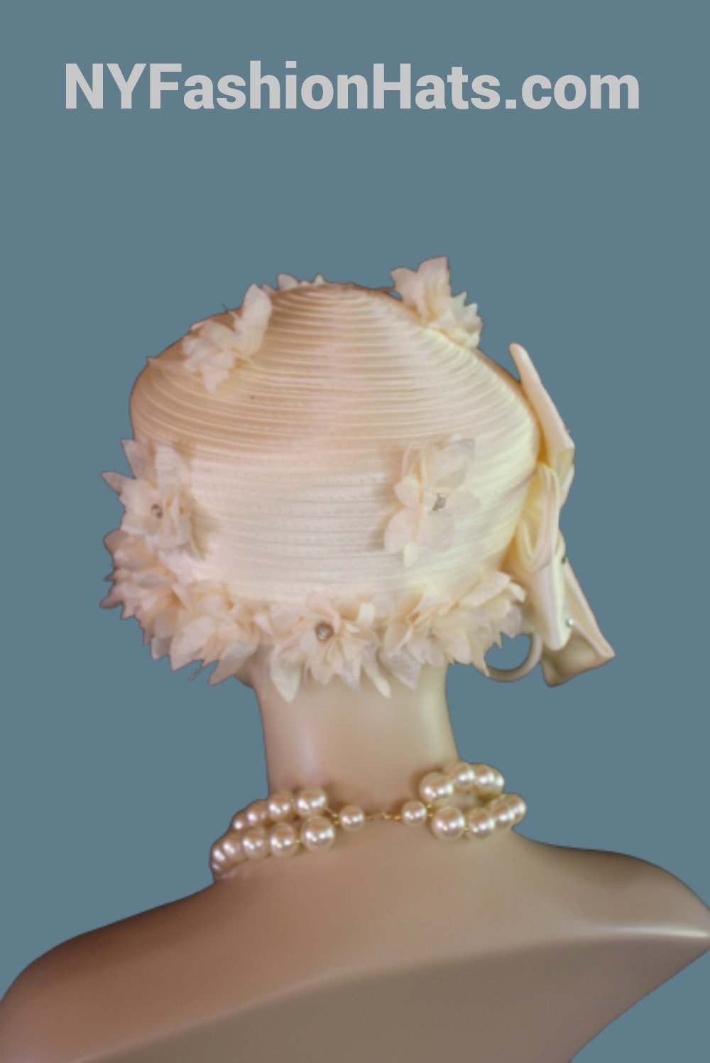 Avant Garde Beige Ivory Satin Haute Couture Hat, Cloche Formal Church Hat, Dress Wedding Luxury Hat, NYFashionHats Millinery Headwear, Anna - Image 5