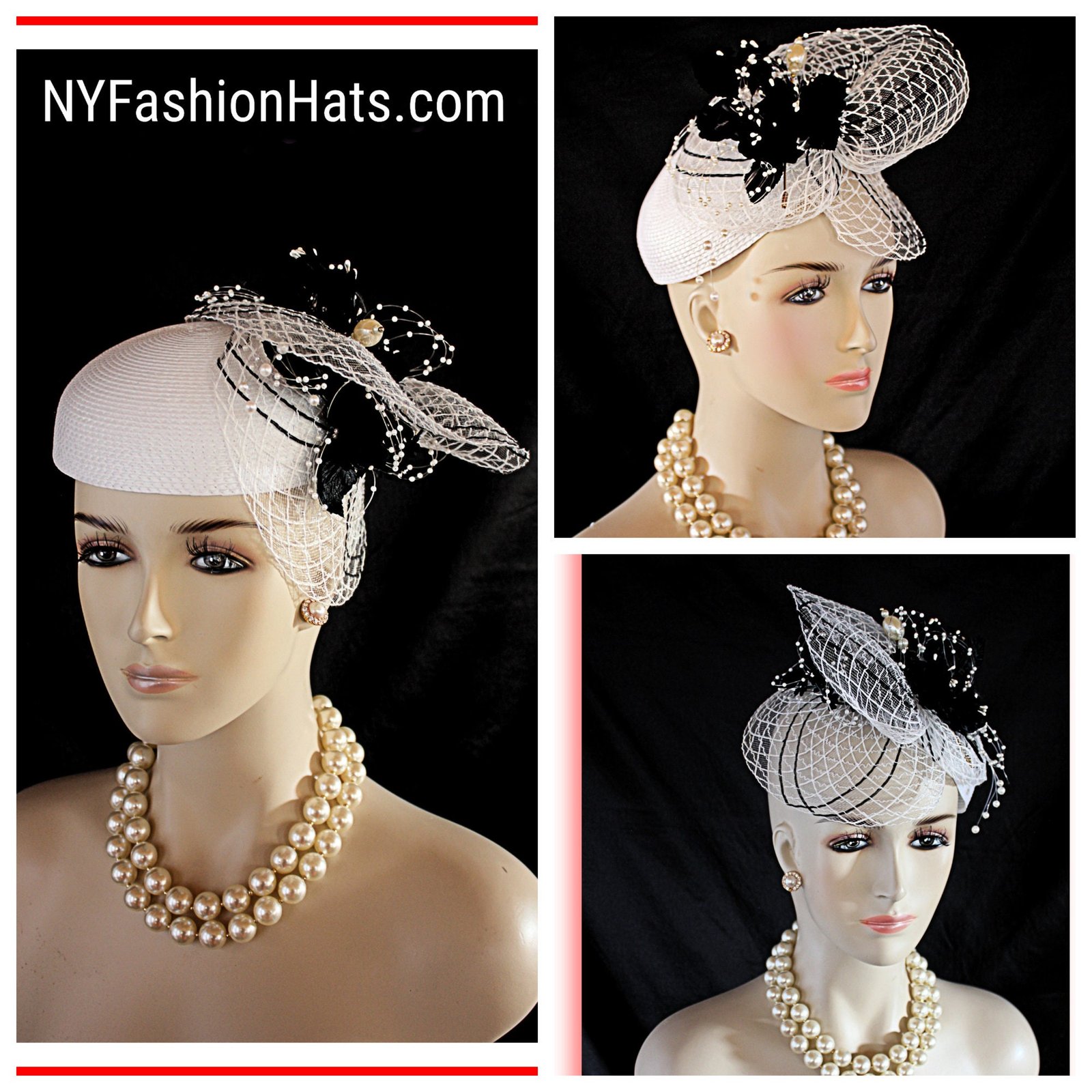 Wedding Bridal Cocktail Hat Headpiece, Black And White Disk Saucer Fascinator, Couture Designer Hats For Women, Hatinator, NYFashionHats - Image 6
