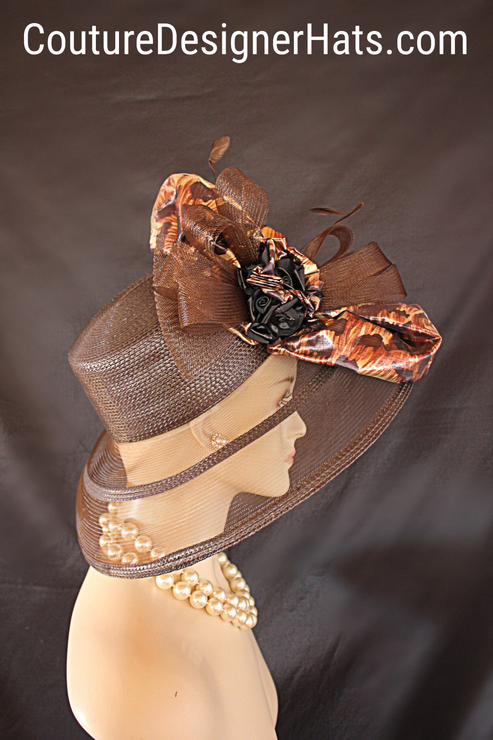 Brown Broonze Black Cheetah Leopard Animal Print Hat, Haute Couture Luxury Designer Hat, Formal Wedding Dress Hat, Mother Of The Bride Hat - Image 6