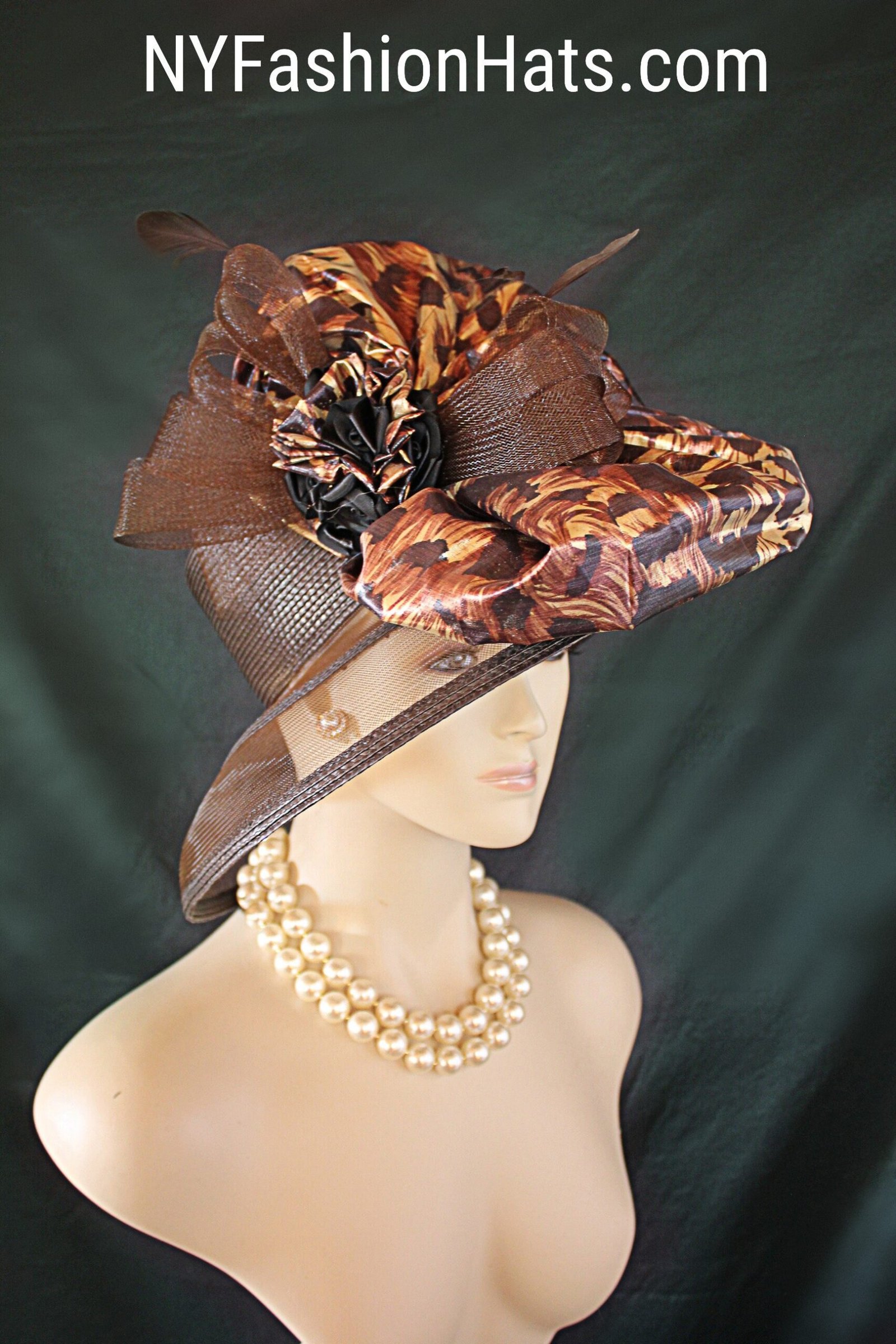 Brown Broonze Black Cheetah Leopard Animal Print Hat, Haute Couture Luxury Designer Hat, Formal Wedding Dress Hat, Mother Of The Bride Hat - Image 9
