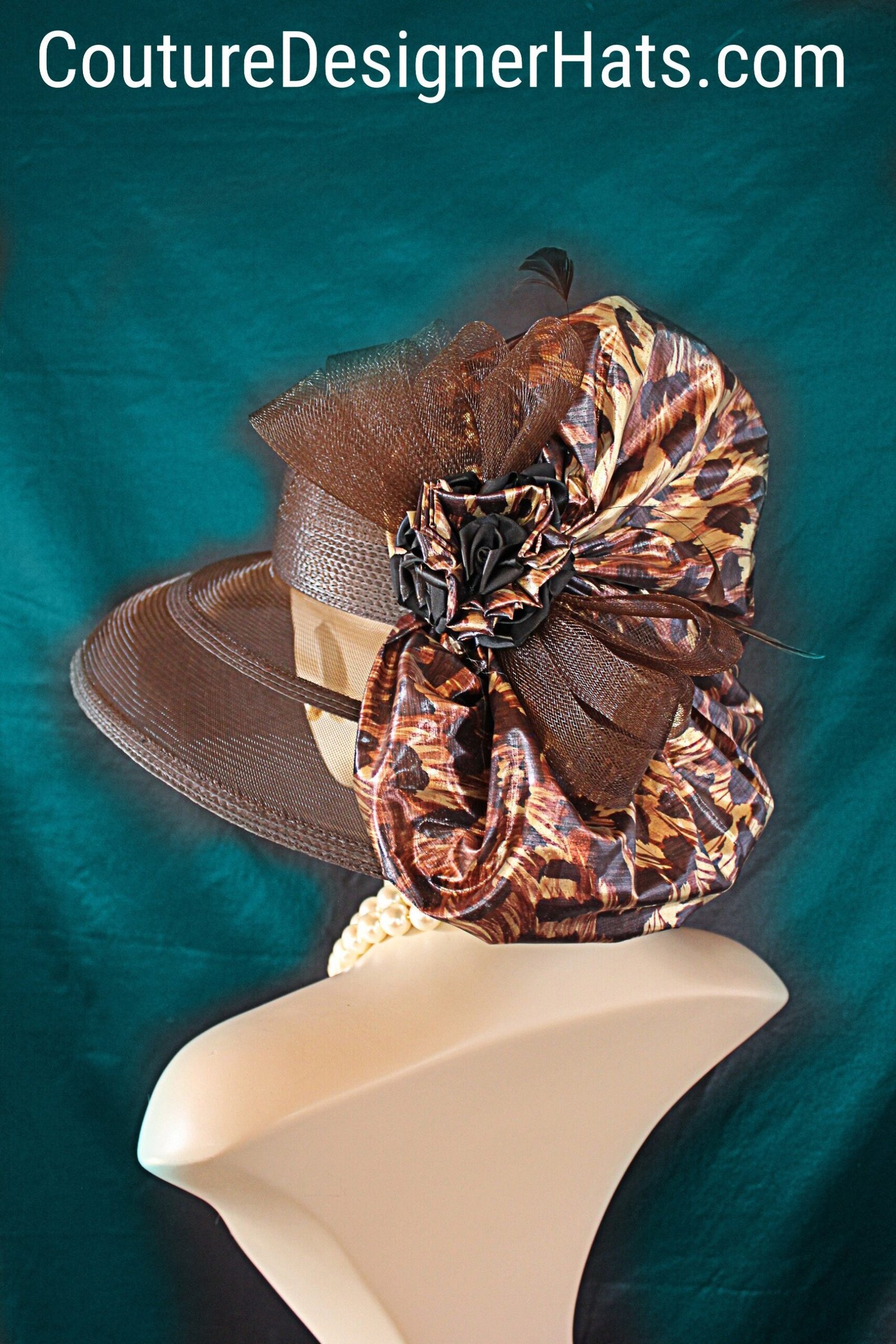 Brown Broonze Black Cheetah Leopard Animal Print Hat, Haute Couture Luxury Designer Hat, Formal Wedding Dress Hat, Mother Of The Bride Hat - Image 7