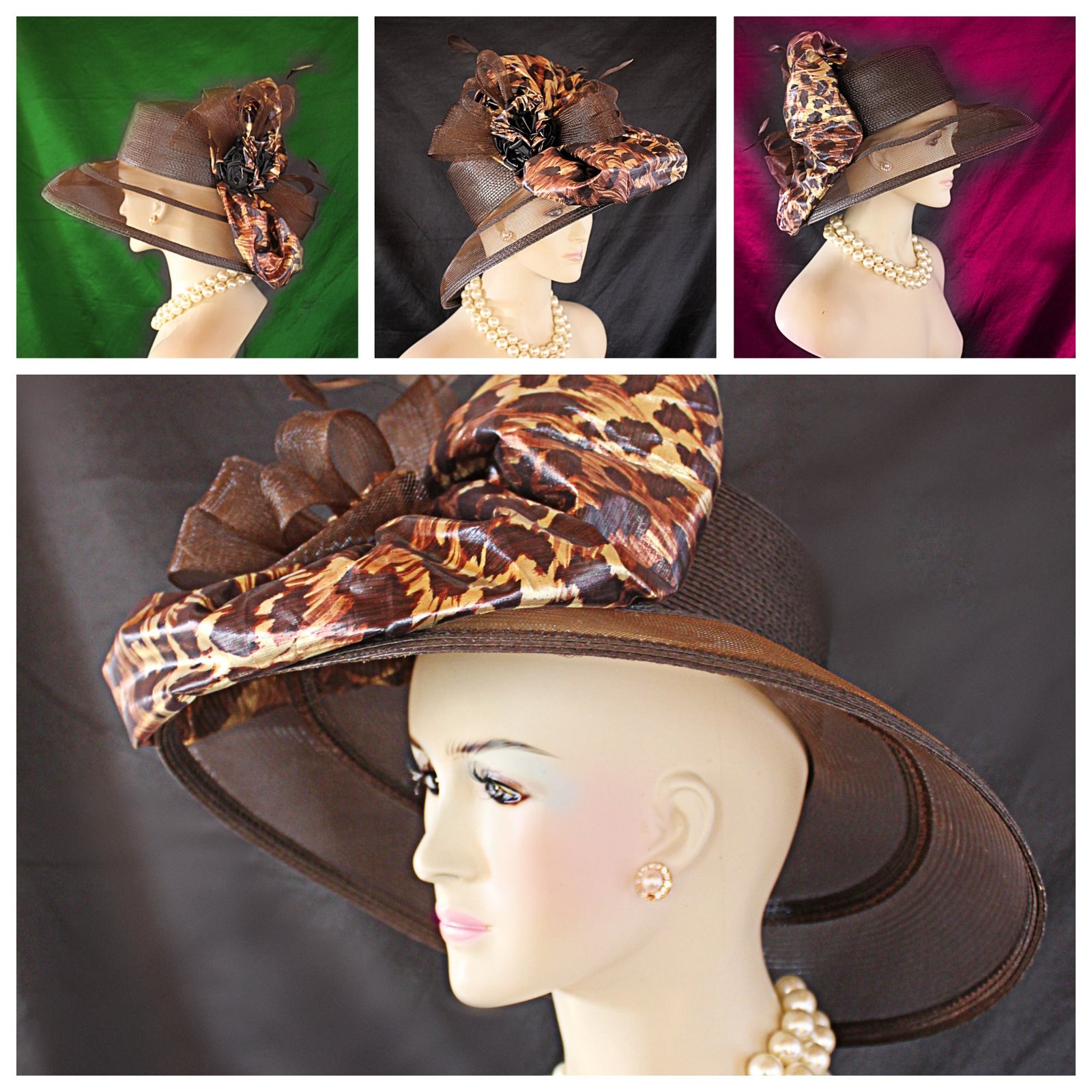Brown Broonze Black Cheetah Leopard Animal Print Hat, Haute Couture Luxury Designer Hat, Formal Wedding Dress Hat, Mother Of The Bride Hat - Image 10