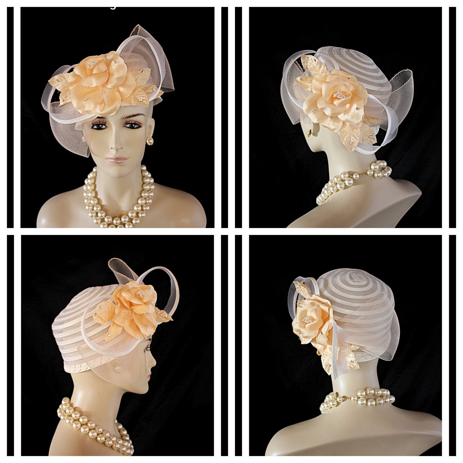 Haute Couture Beige Peach Sheer Pillbox Bridal Hat, Hats For Wedding Guests Brides, Formal Dress Hat For Women, Luxury Designer Ladies Hat - Image 9