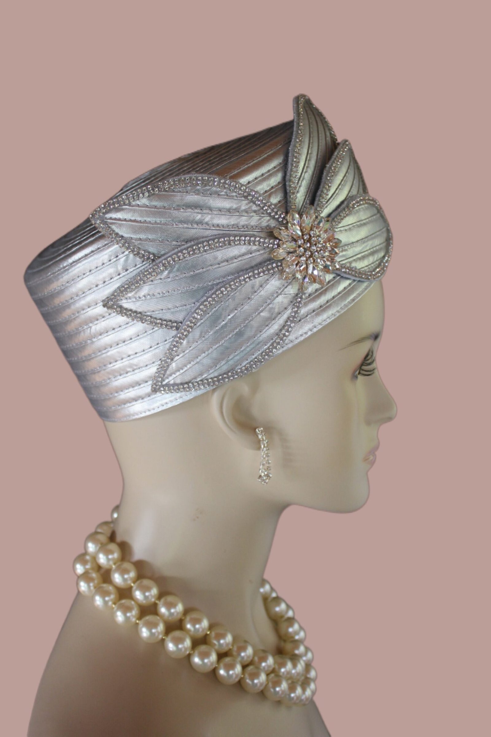 Classic Metallic Silver Satin Pillbox Formal Church Temple Hat, Couture Designer Hats For Brides Weddings, Dress Hats Women, NY Fashion Hats - Image 7
