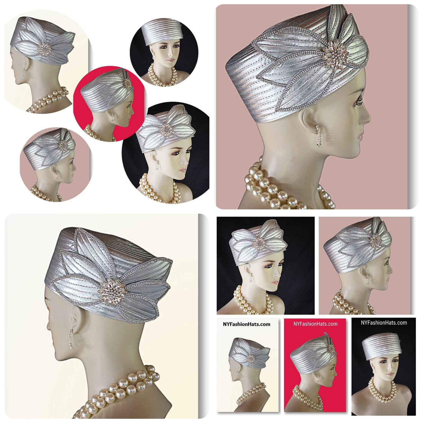 Classic Metallic Silver Satin Pillbox Formal Church Temple Hat, Couture Designer Hats For Brides Weddings, Dress Hats Women, NY Fashion Hats - Image 8