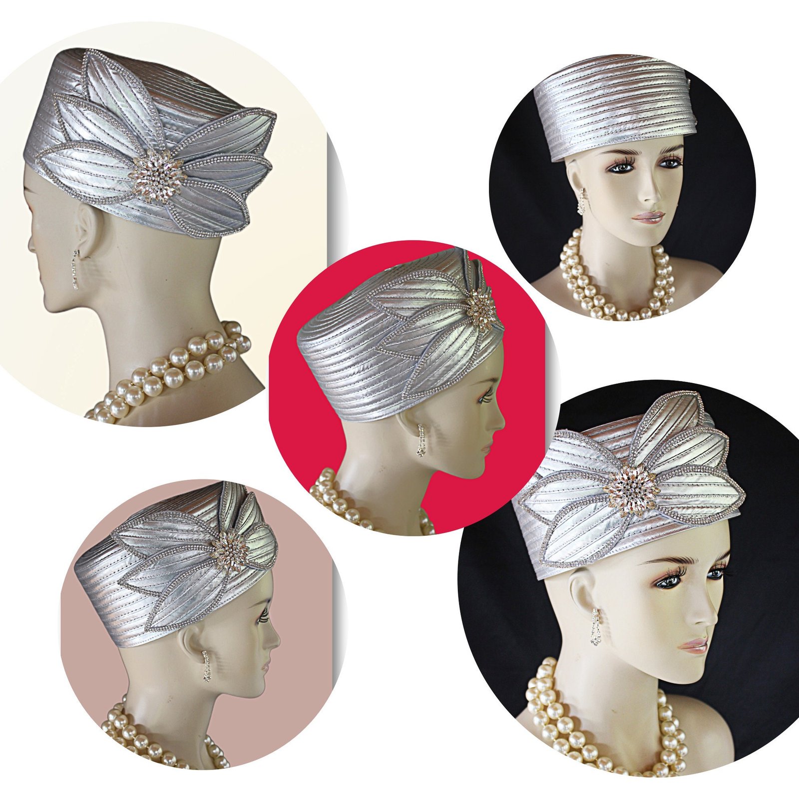 Classic Metallic Silver Satin Pillbox Formal Church Temple Hat, Couture Designer Hats For Brides Weddings, Dress Hats Women, NY Fashion Hats - Image 10