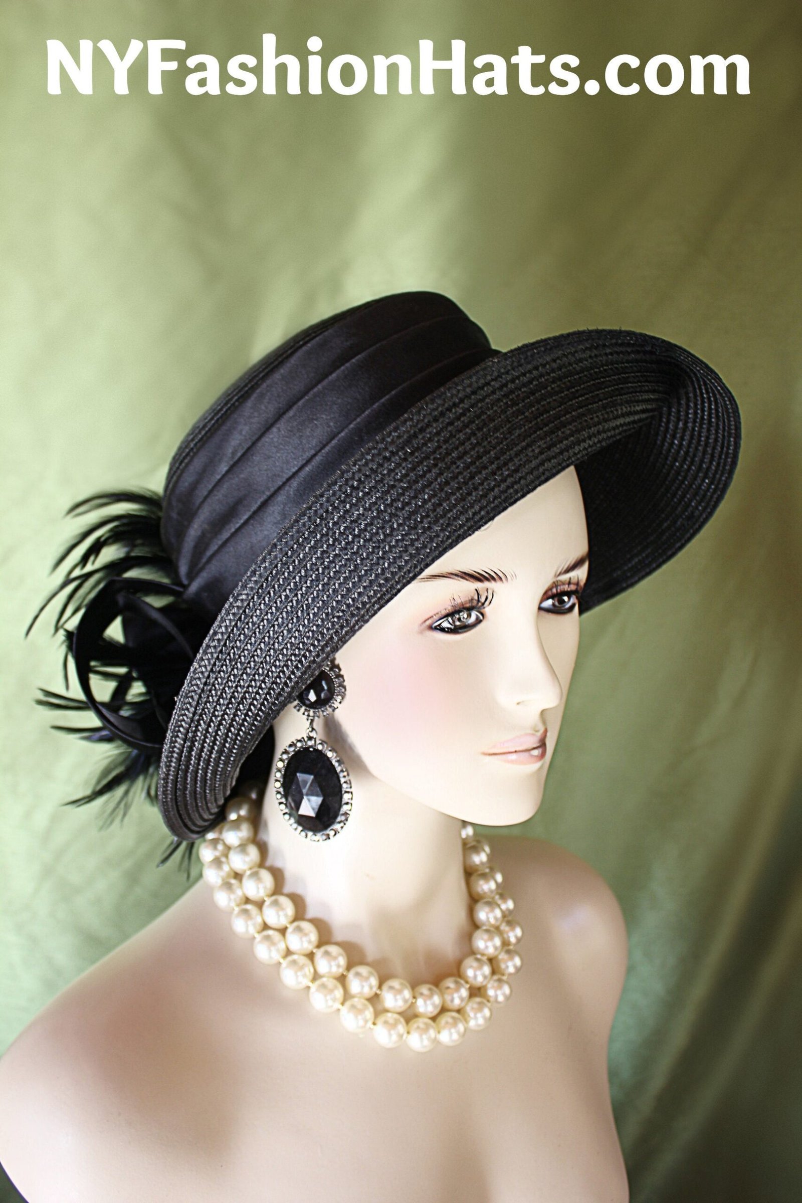Women's Black Formal Big Brim Dress Hat, Wedding Church Occasion Hat, NY Fashion Hats Millinery Haute Couture, Designer Hats For Horse Races - Image 7