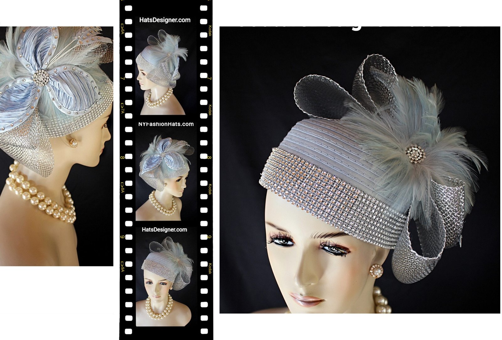 Blue Metallic Silver Pillbox Wedding Hat Women, Church Hats, NY Fashion Hats, Cocktail Hat Fascinator, Bridal Headpiece, Mother Of The Bride - Image 6