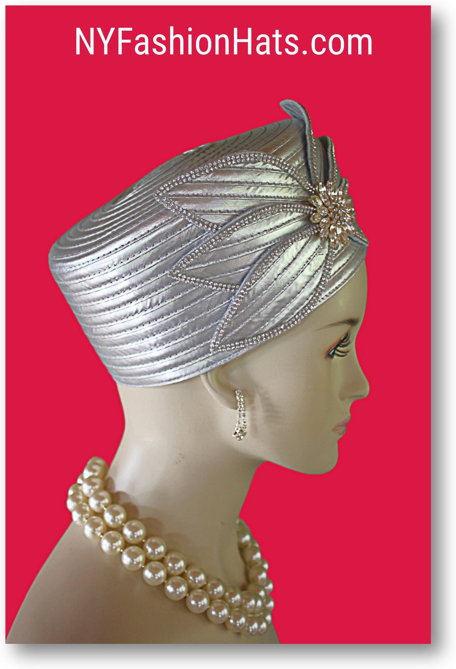 Classic Metallic Silver Satin Pillbox Formal Church Temple Hat, Couture Designer Hats For Brides Weddings, Dress Hats Women, NY Fashion Hats - Image 6