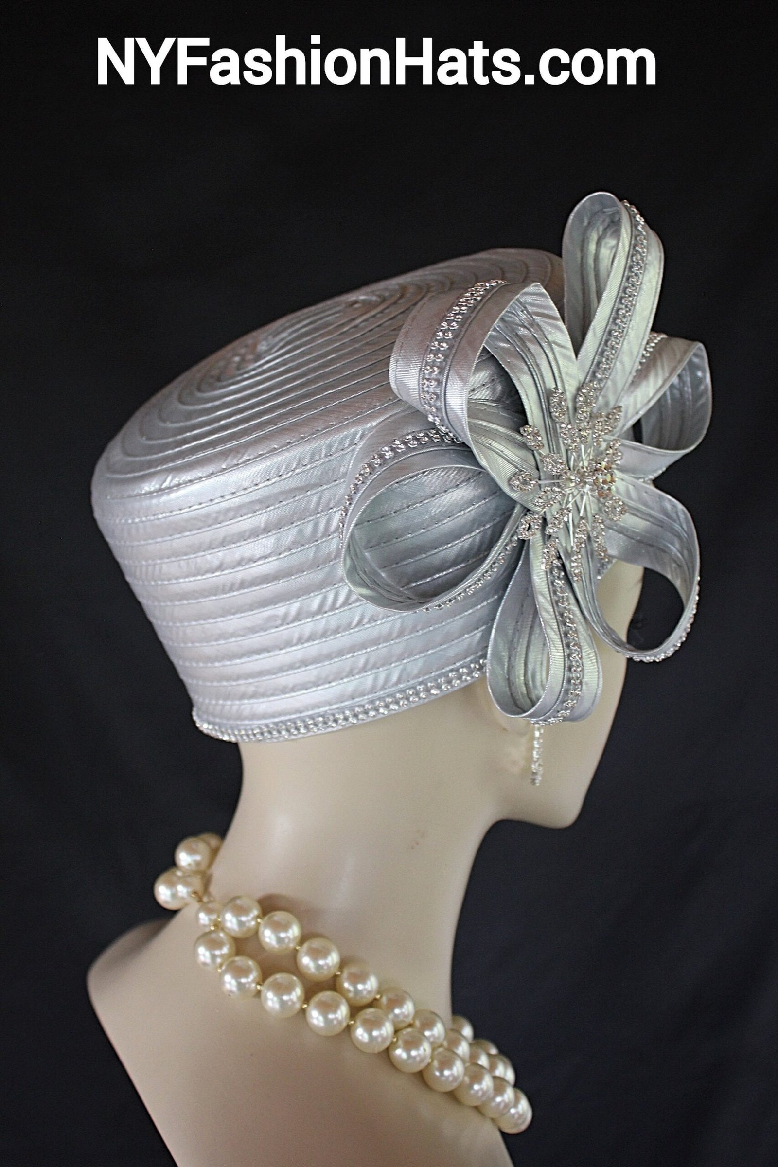 Metallic Silver Satin Pillbox Hat For Women, Mother Of The Bride Headpiece, NY Fashion Hats, Formal Church Sabbath Dress Hat, Designer Hat - Image 6