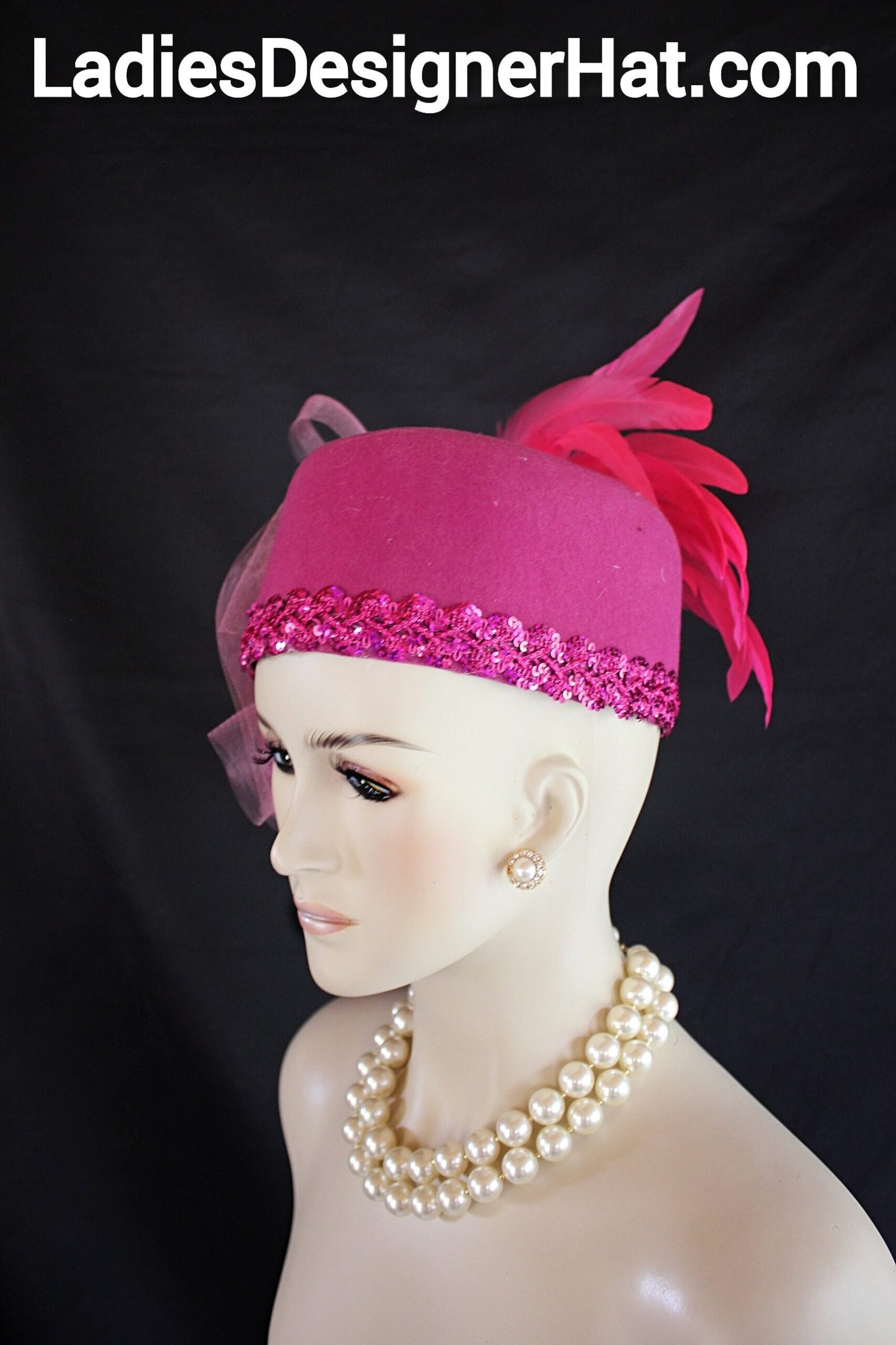 Magenta Fuchsia Hot Pink Winter Wool Formal Pillbox Hat, Haute Couture Luxury Hats Wedding Brides, Dress Church Hats Women, NY Fashion Hats - Image 6