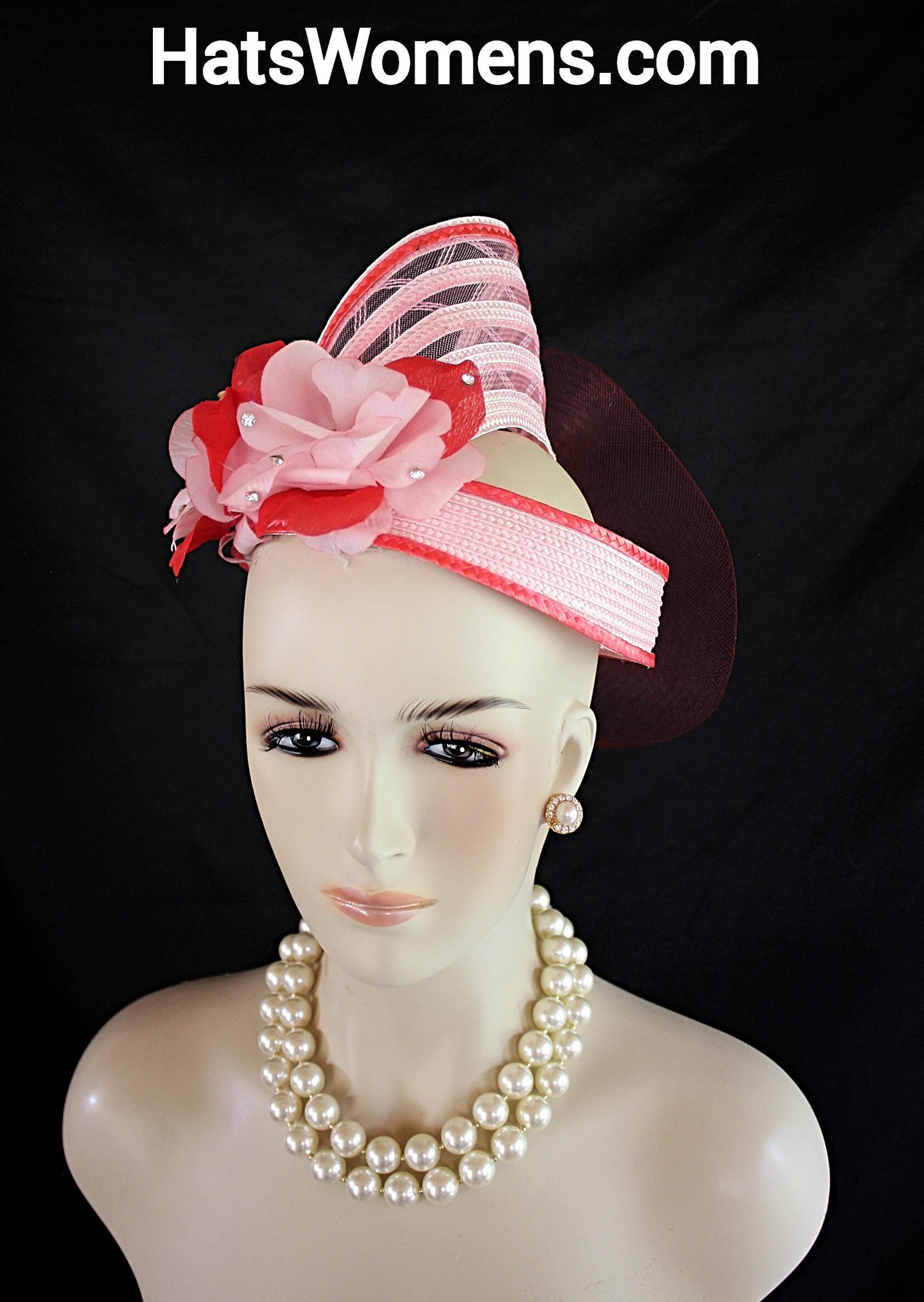 Avant Garde Pink Red Wedding Fascinator, Bridal Headpiece, Cocktail Hat, Hats For Formals Dress Church Weddings, NY Fashion Hats Couture - Image 7