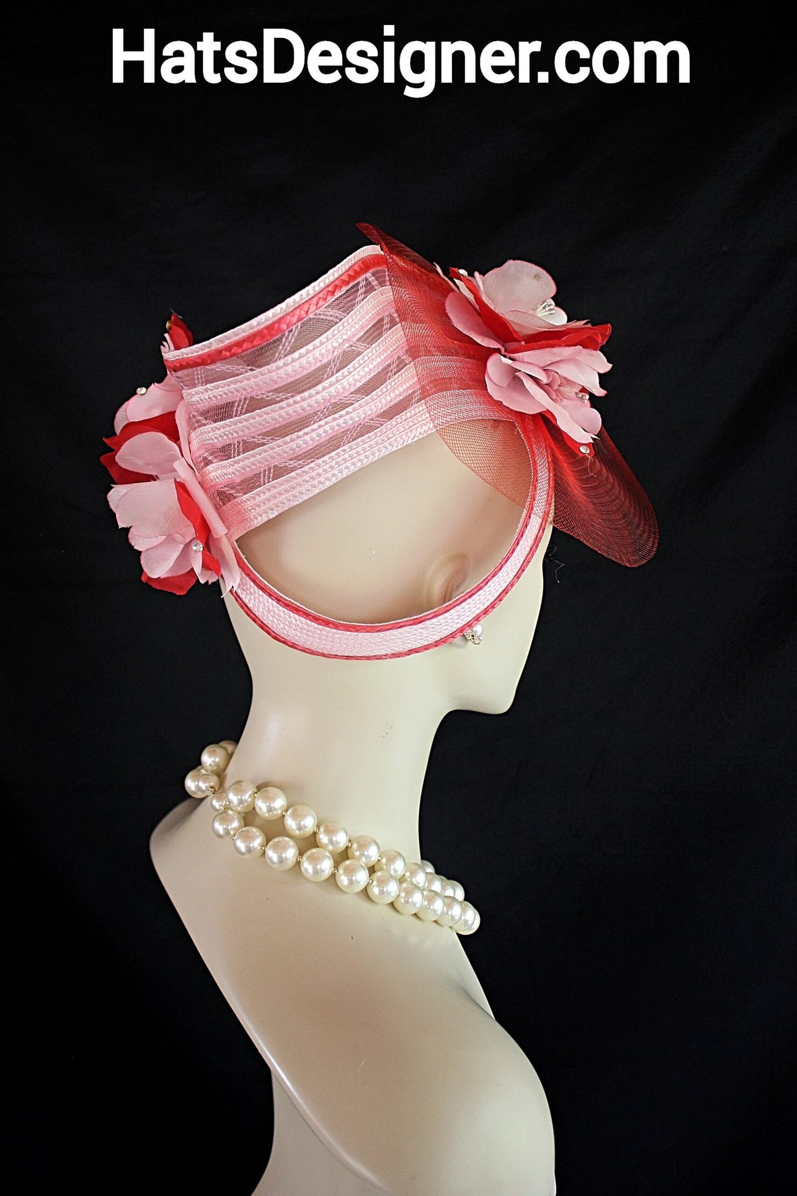 Avant Garde Pink Red Wedding Fascinator, Bridal Headpiece, Cocktail Hat, Hats For Formals Dress Church Weddings, NY Fashion Hats Couture - Image 10