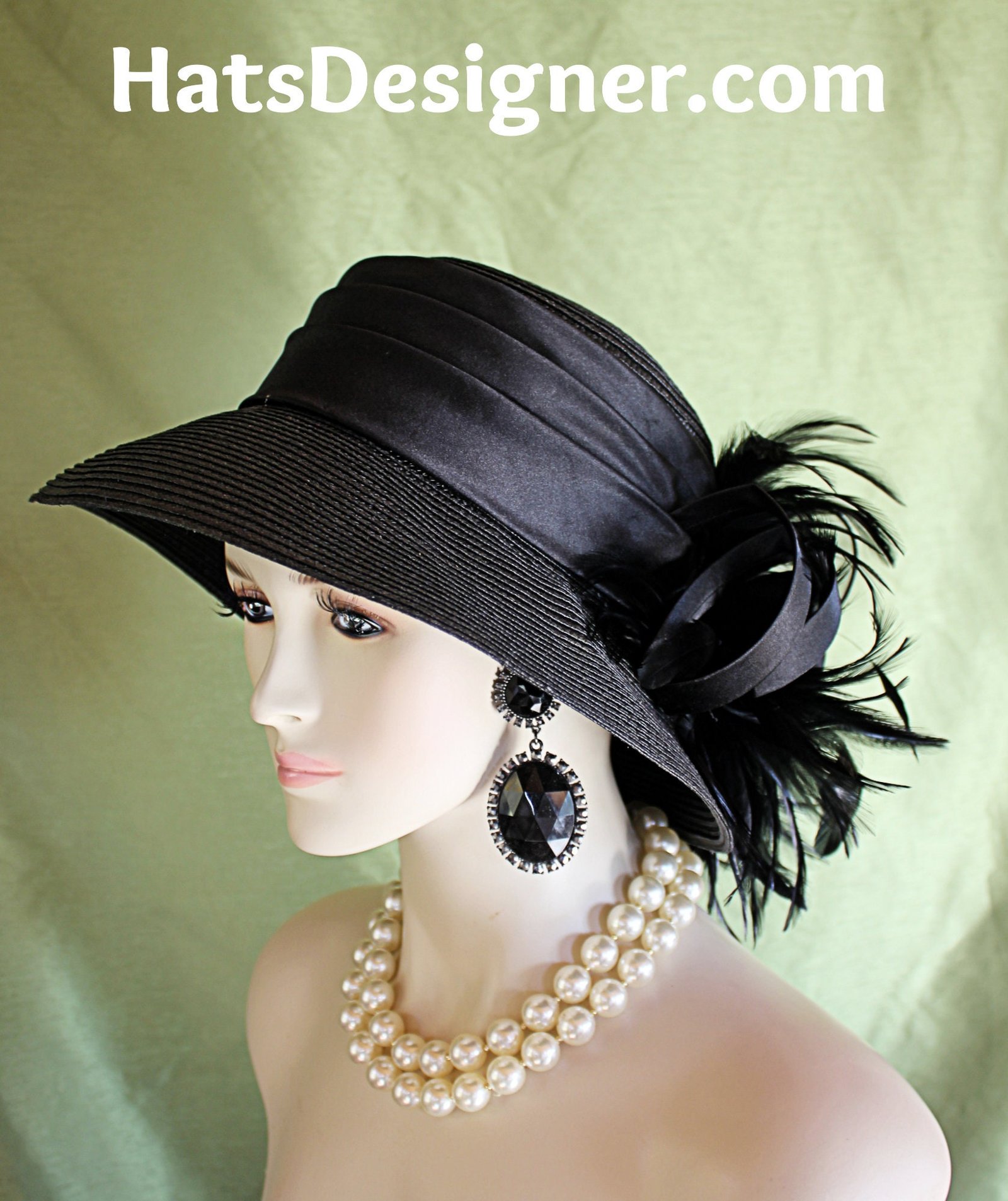 Women's Black Formal Big Brim Dress Hat, Wedding Church Occasion Hat, NY Fashion Hats Millinery Haute Couture, Designer Hats For Horse Races - Image 8