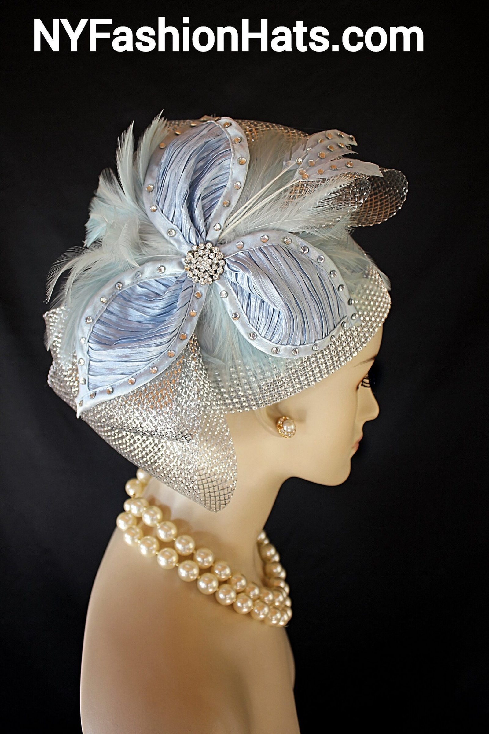 Blue Metallic Silver Pillbox Wedding Hat Women, Church Hats, NY Fashion Hats, Cocktail Hat Fascinator, Bridal Headpiece, Mother Of The Bride - Image 7