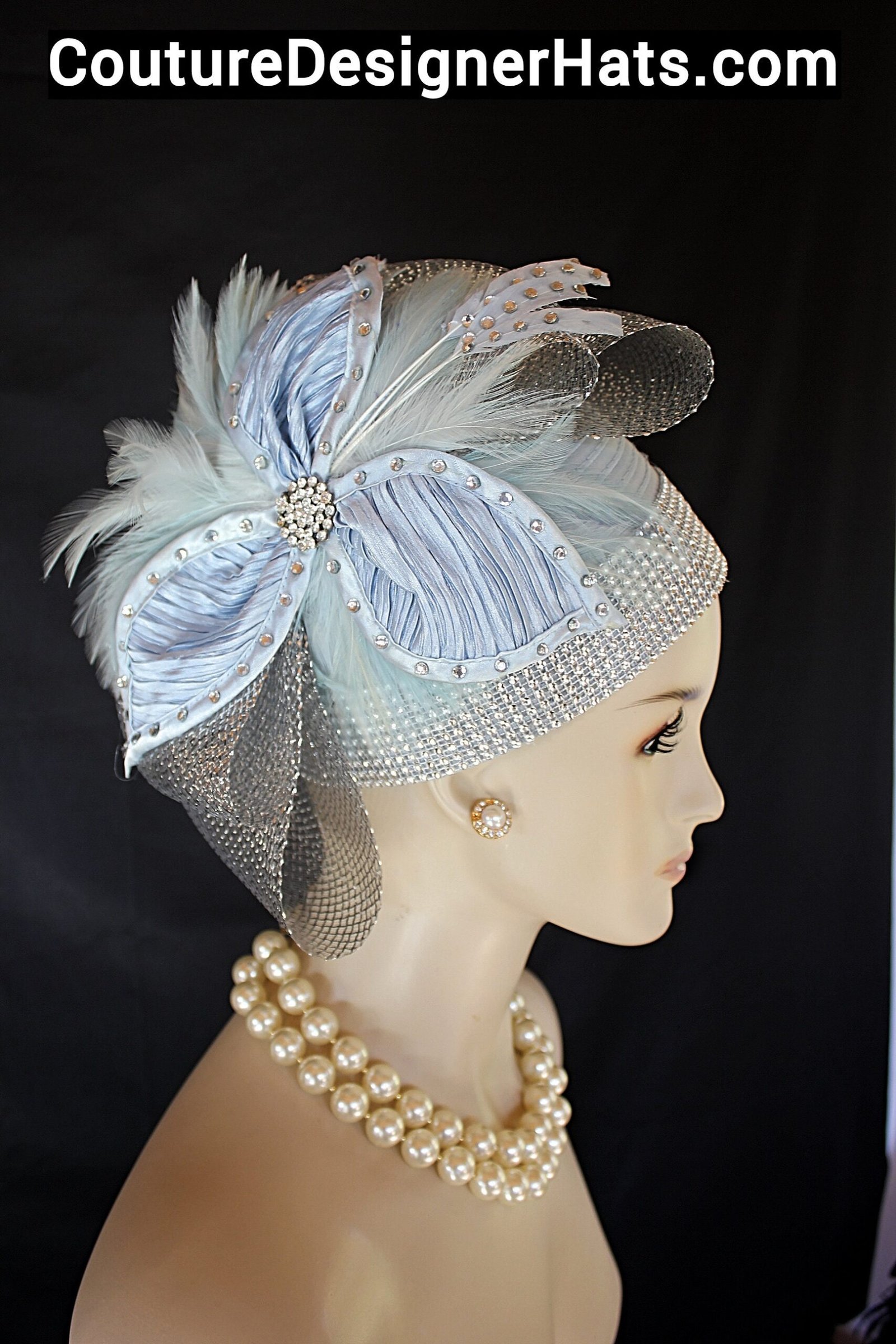 Blue Metallic Silver Pillbox Wedding Hat Women, Church Hats, NY Fashion Hats, Cocktail Hat Fascinator, Bridal Headpiece, Mother Of The Bride - Image 9