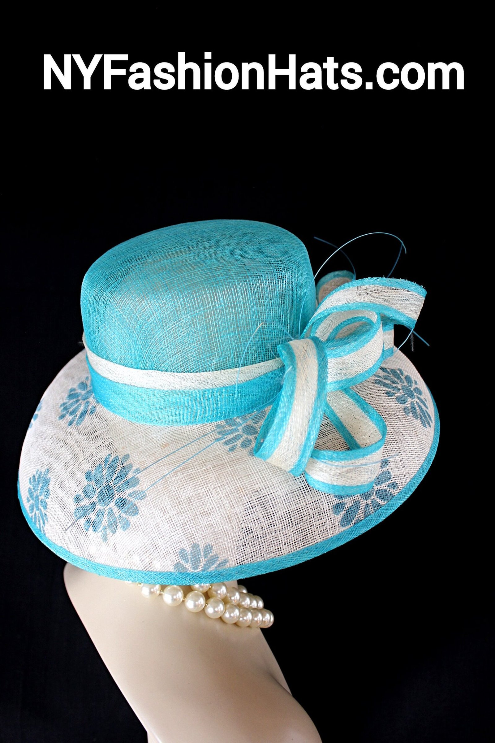 Turquoise Blue Beige Sinamay Straw Hat Women, Formal Wedding Dress Hat, Cruise Wear Sun Hat Vacation, Hats For Horse Races, NYFashionHats - Image 9