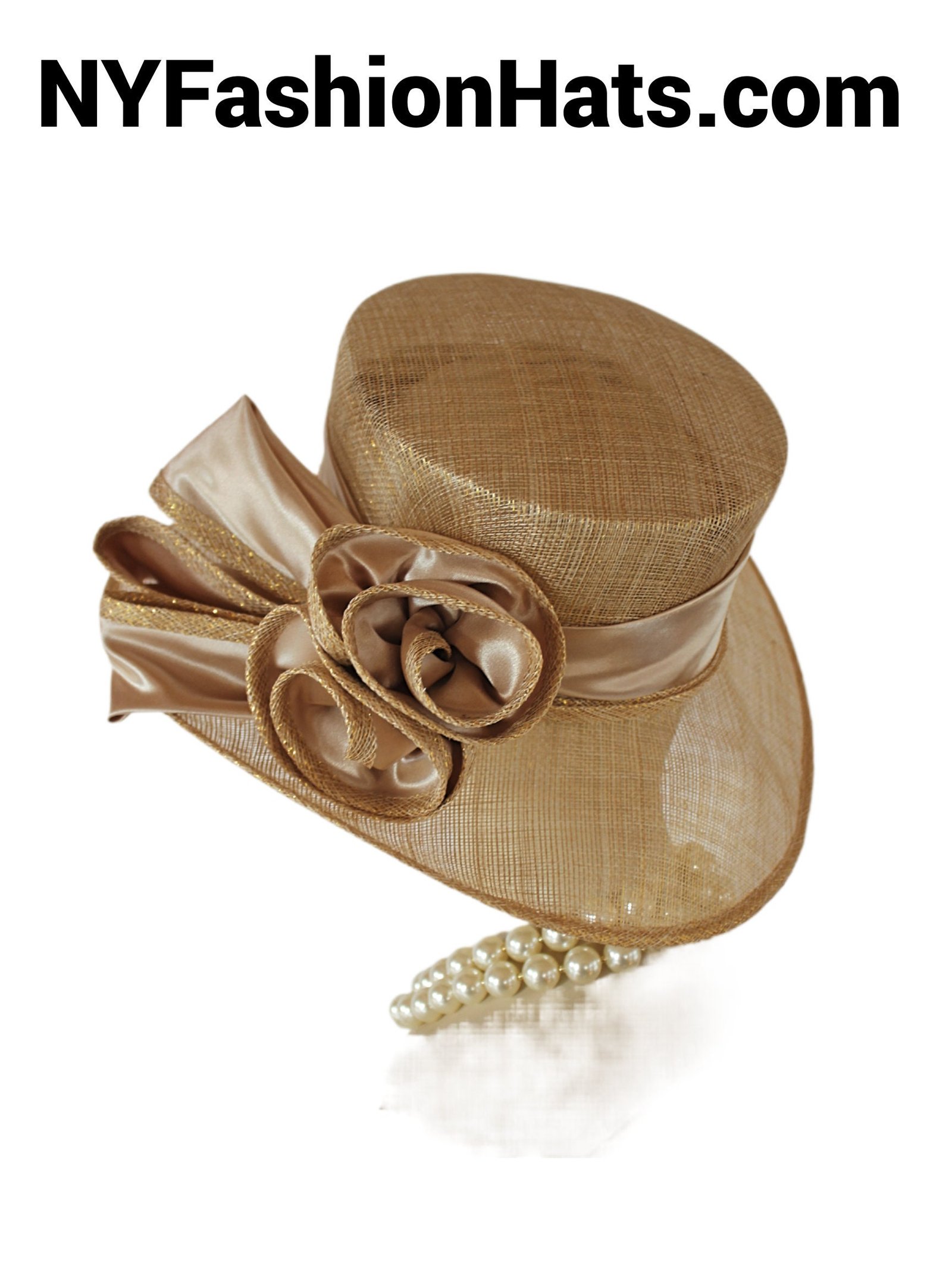 Metallic Gold Beige Sinamay Straw Satin Hat Women, Formal Wedding Dress Hat, Cruise Wear Sun Hat Vacation, Hats Horse Races, NYFashionHats - Image 3