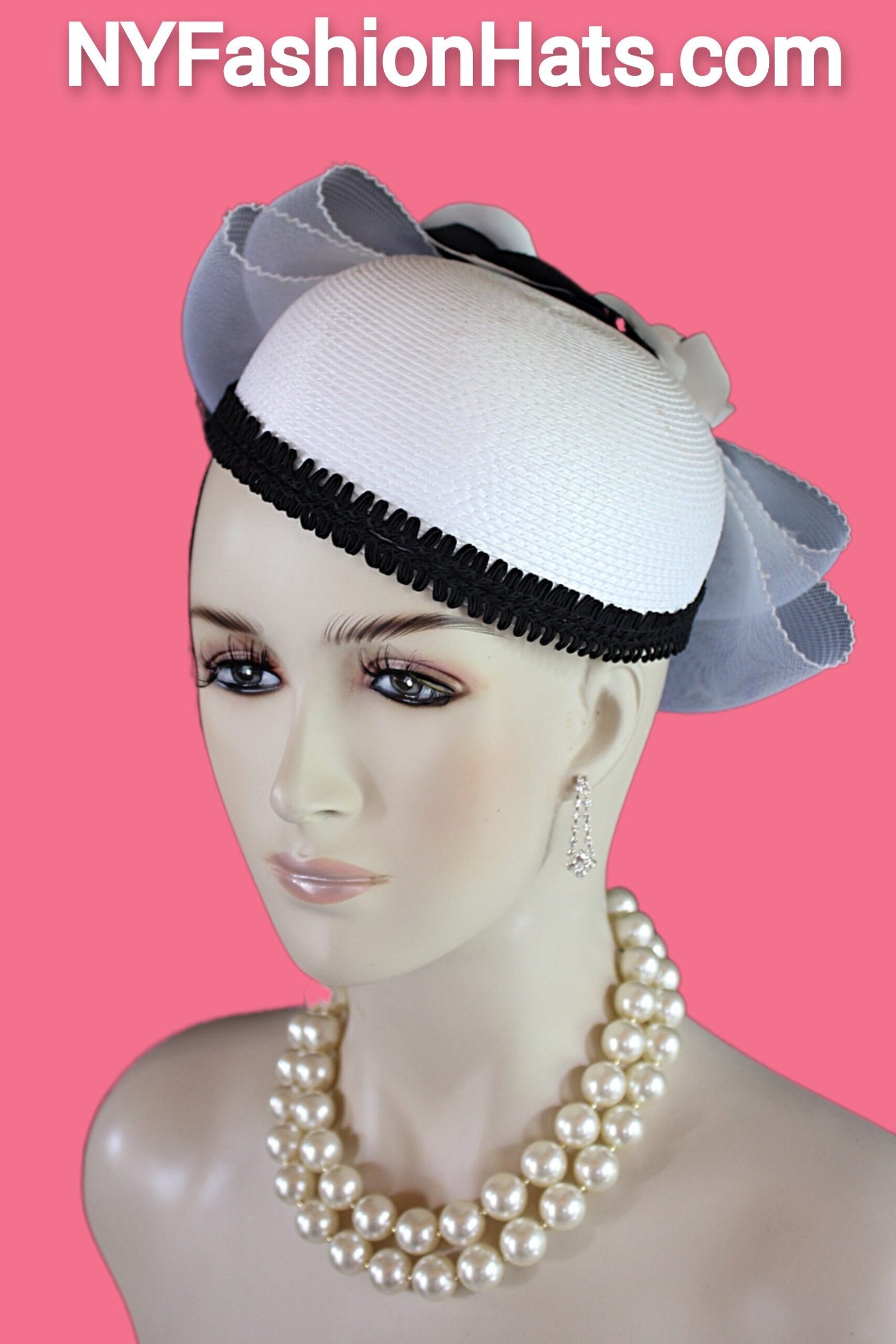 White Black Pillbox Cocktail Hat, Wedding Bridal Headpiece, Mother Of The Bride Hats, NY Fashion Hats, Haute Couture Millinery Horse Races - Image 8