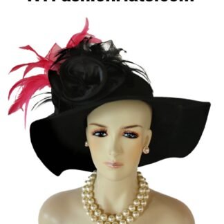 Black Pink Haute Couture Hat Women, Floppy Big Brim Winter Wool Satin Hat, Formal Avant Garde Dress Designer Hat, NY Fashion Hats Luxury Hat