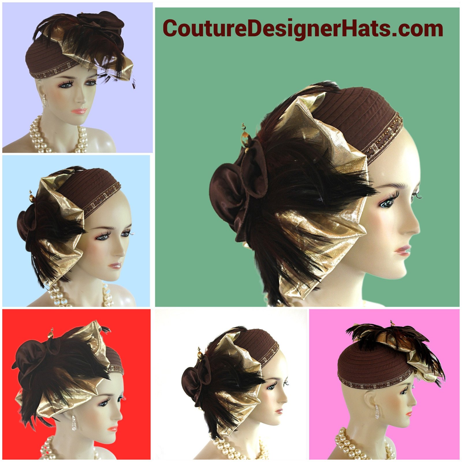 Women's Haute Couture Pillbox Brown Satin Hat, Avant Garde Hat Woman, Bridal Wedding Headpiece Formal Hat, NY Fashion Hats Millinery KH778 - Image 10