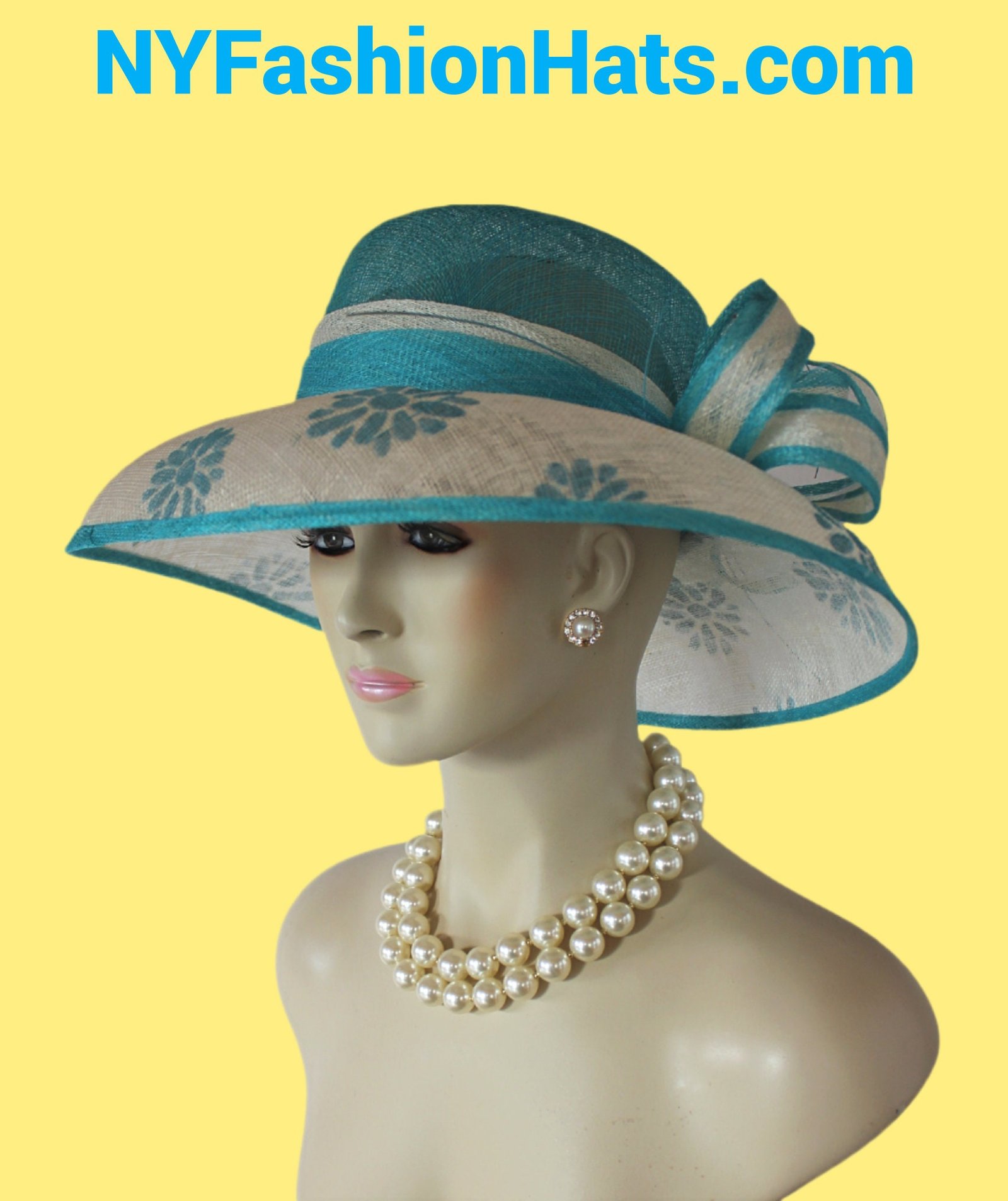 Turquoise Blue Beige Sinamay Straw Hat Women, Formal Wedding Dress Hat, Cruise Wear Sun Hat Vacation, Hats For Horse Races, NYFashionHats - Image 2