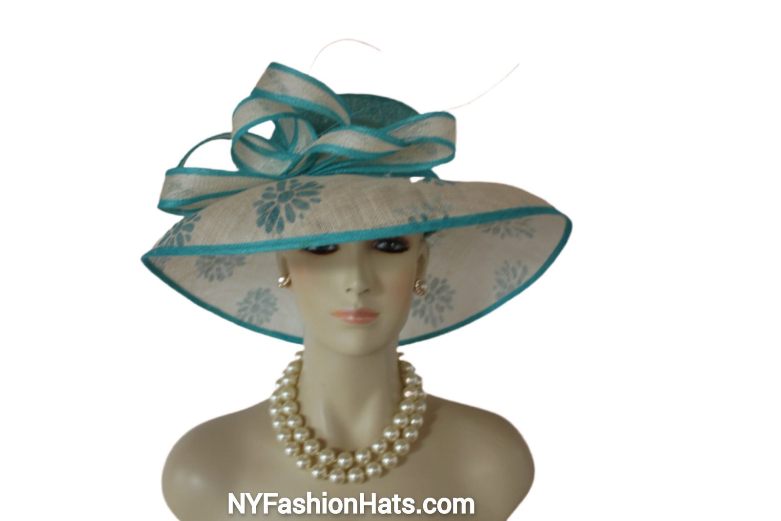Turquoise Blue Beige Sinamay Straw Hat Women, Formal Wedding Dress Hat, Cruise Wear Sun Hat Vacation, Hats For Horse Races, NYFashionHats - Image 6