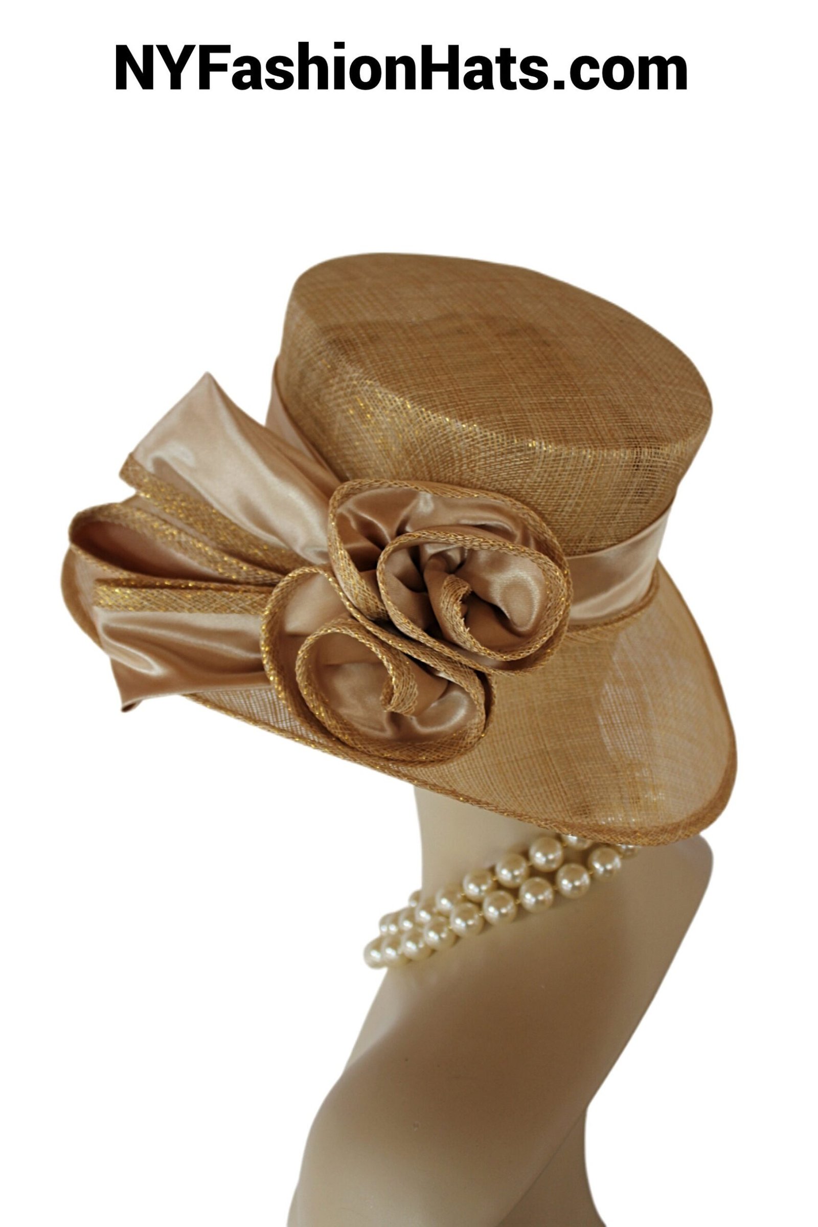 Metallic Gold Beige Sinamay Straw Satin Hat Women, Formal Wedding Dress Hat, Cruise Wear Sun Hat Vacation, Hats Horse Races, NYFashionHats - Image 7