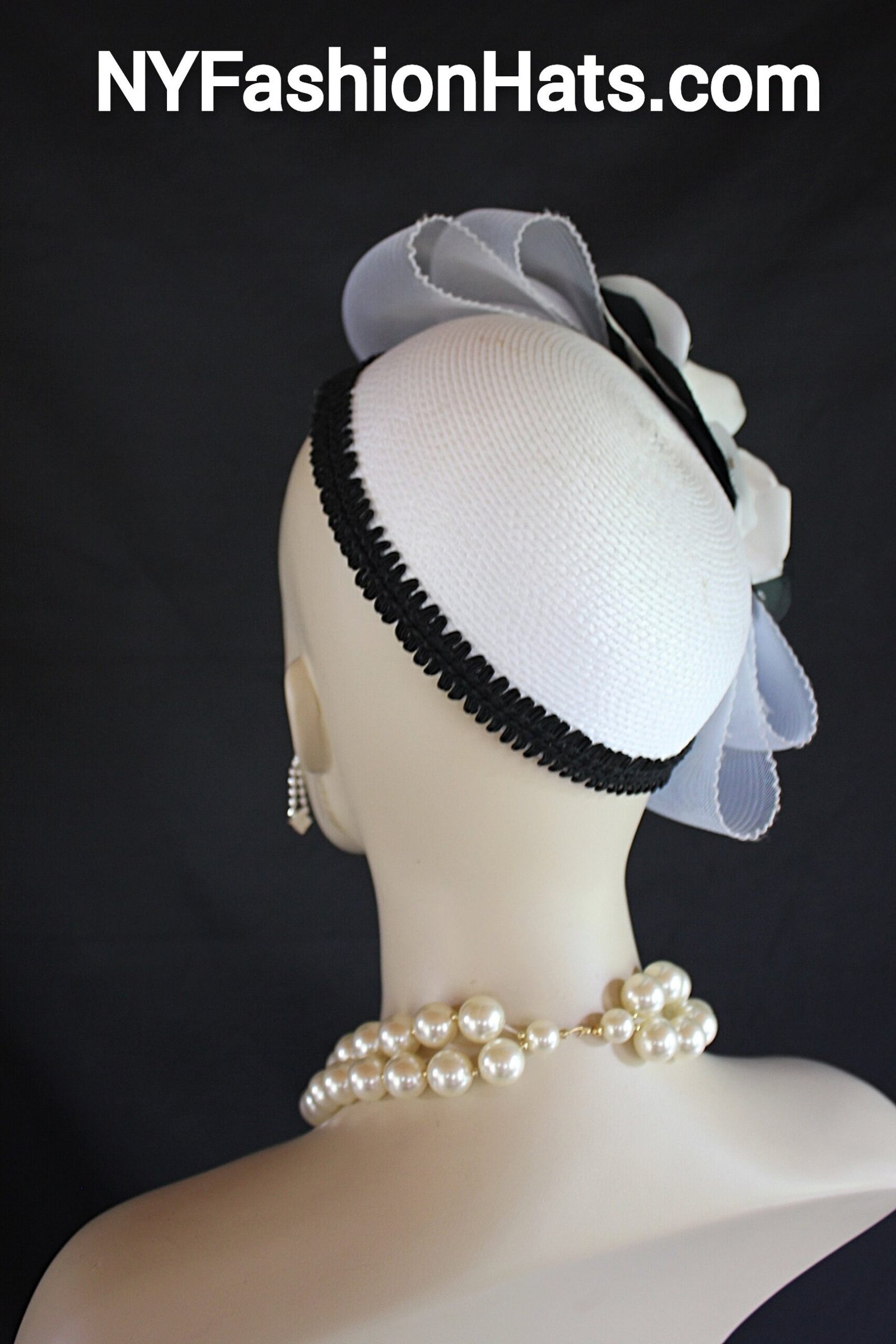 White Black Pillbox Cocktail Hat, Wedding Bridal Headpiece, Mother Of The Bride Hats, NY Fashion Hats, Haute Couture Millinery Horse Races - Image 7